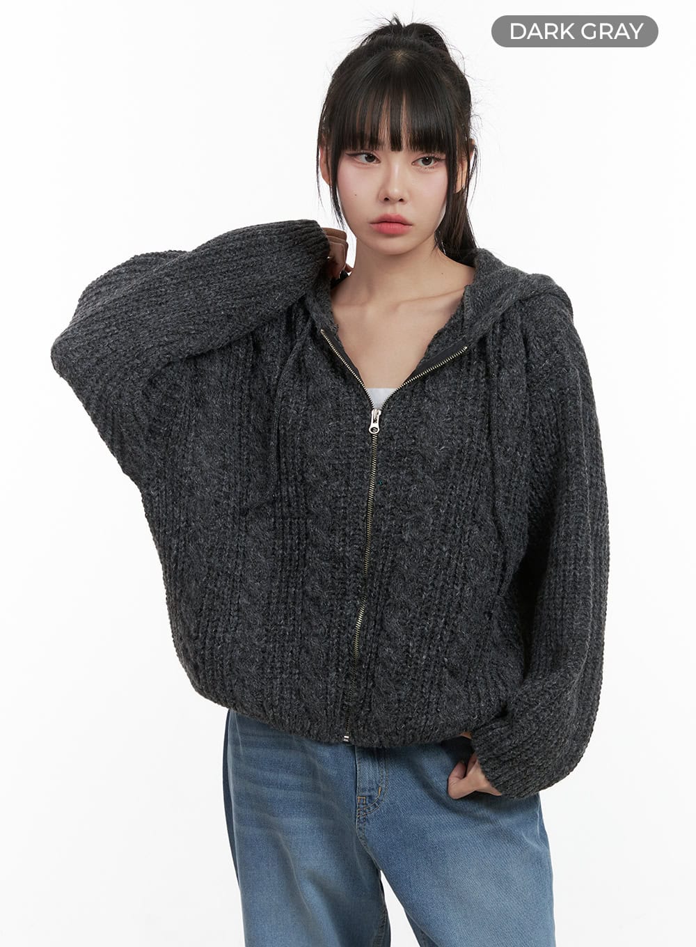 Oversized Cable Knit Hooded Sweater OS410