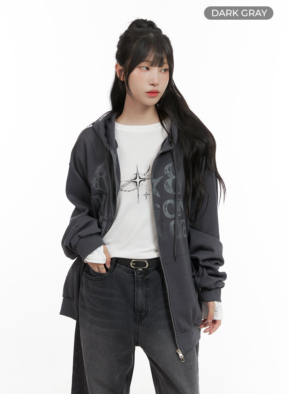 Oversized Lettering Zip-Up Sweat Hoodie CG421