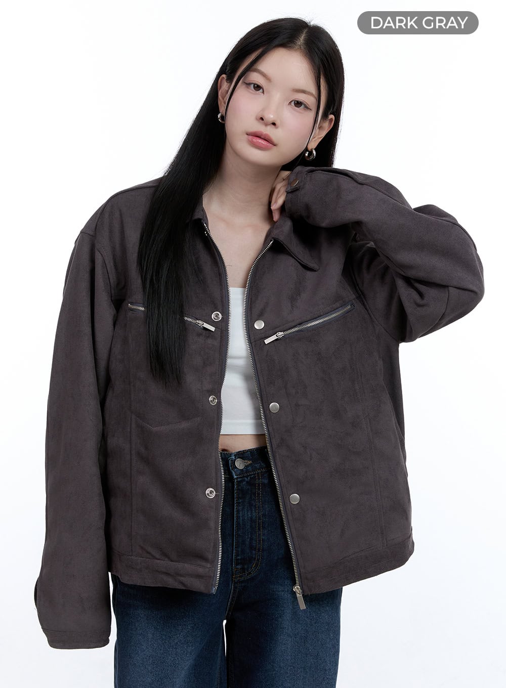 Suede Collar Zip-Up Jacket OO429