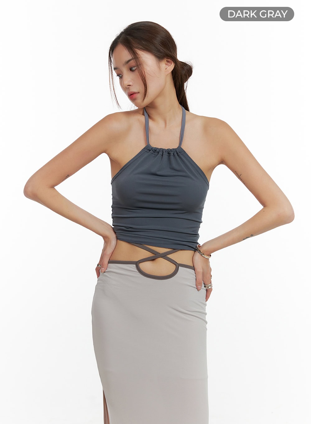 Contrasting Halter Strap Crop Top CL405