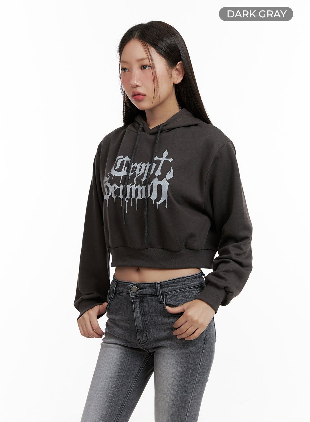 Graphic Cropped Sweat Hoodie CL431