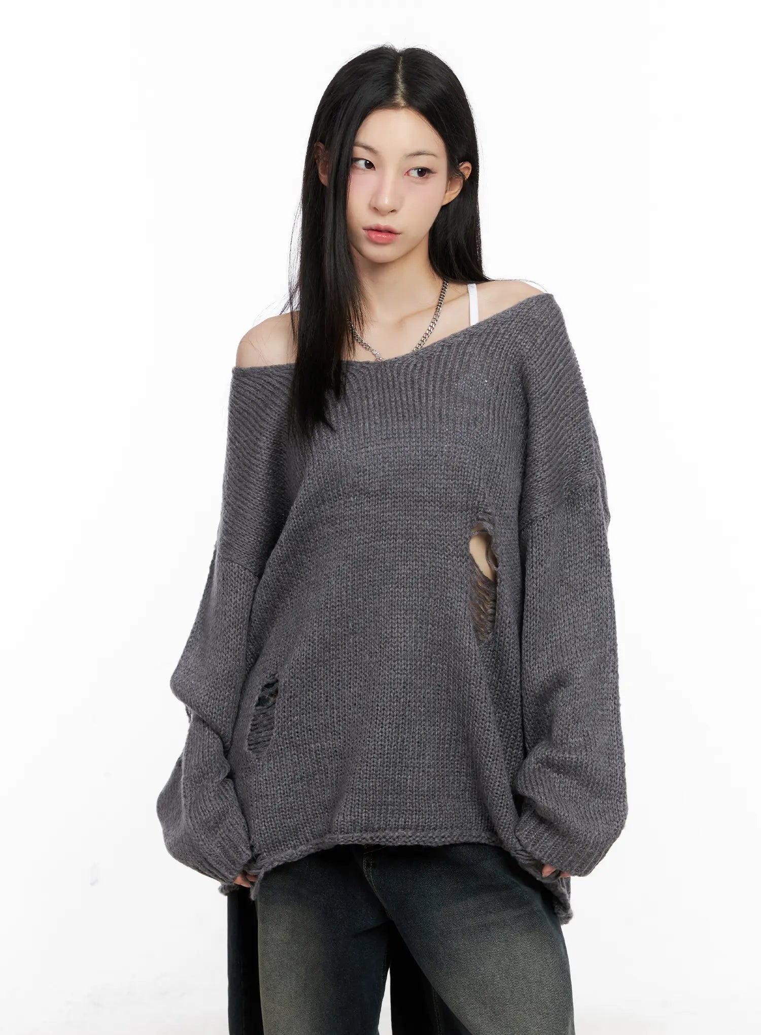 Distressed Loose Knit Sweater CG522