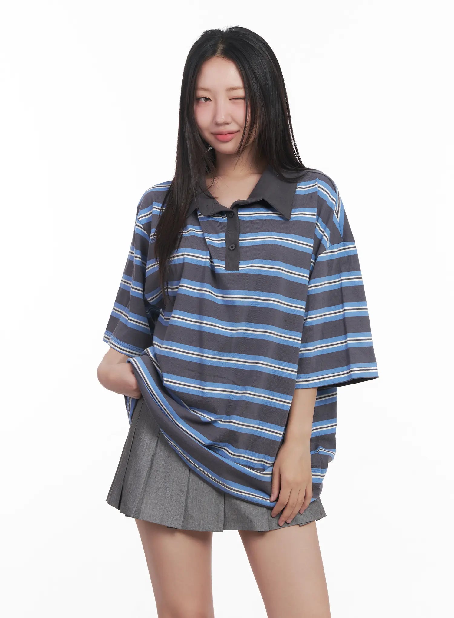 Oversized Striped Polo Shirt CU517