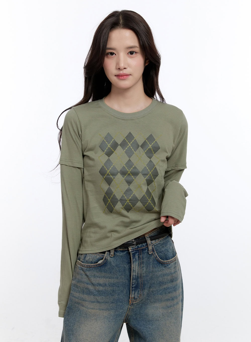Argyle Print Long Sleeve Top ON418
