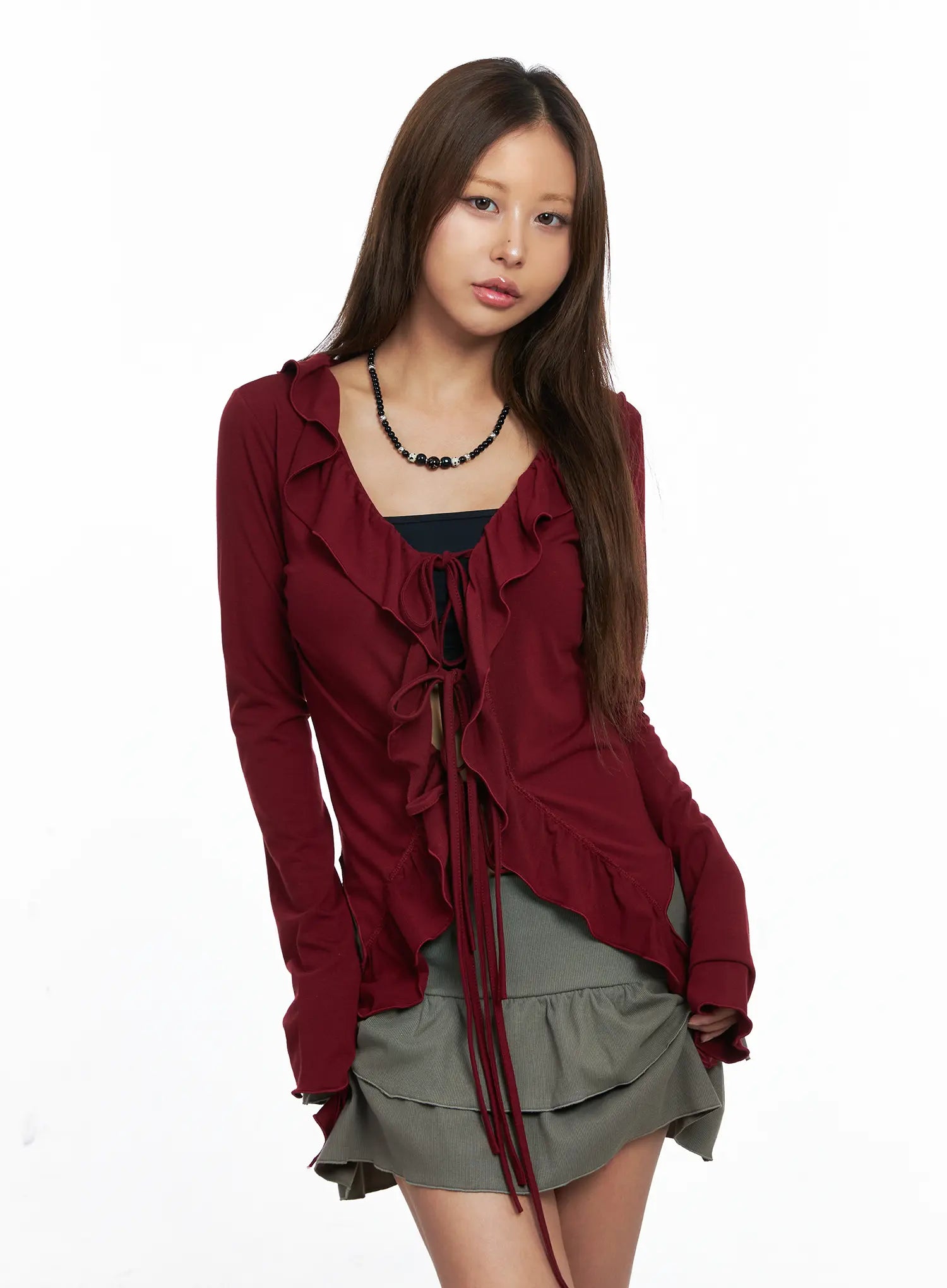 Ruffle Front Tie Cardigan CO510