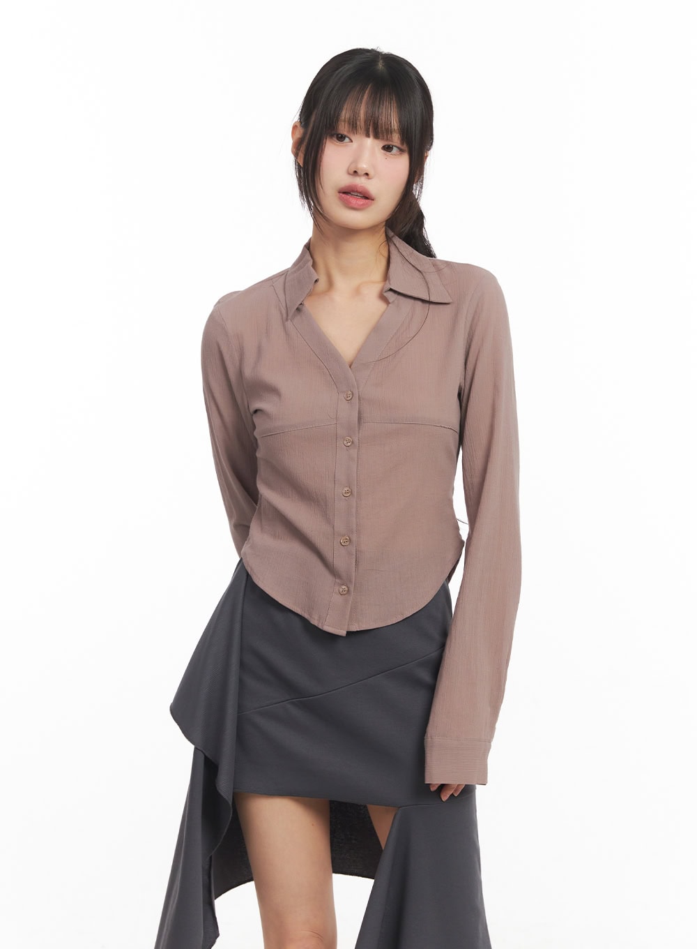 Sheer Collared Button-Down Shirt CA518