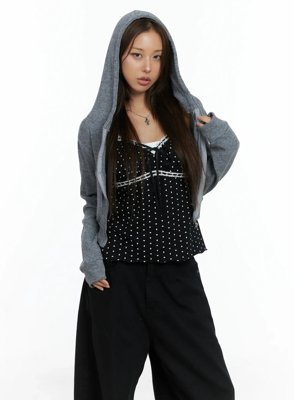 Cropped Knit Zip-Up Hoodie CS505