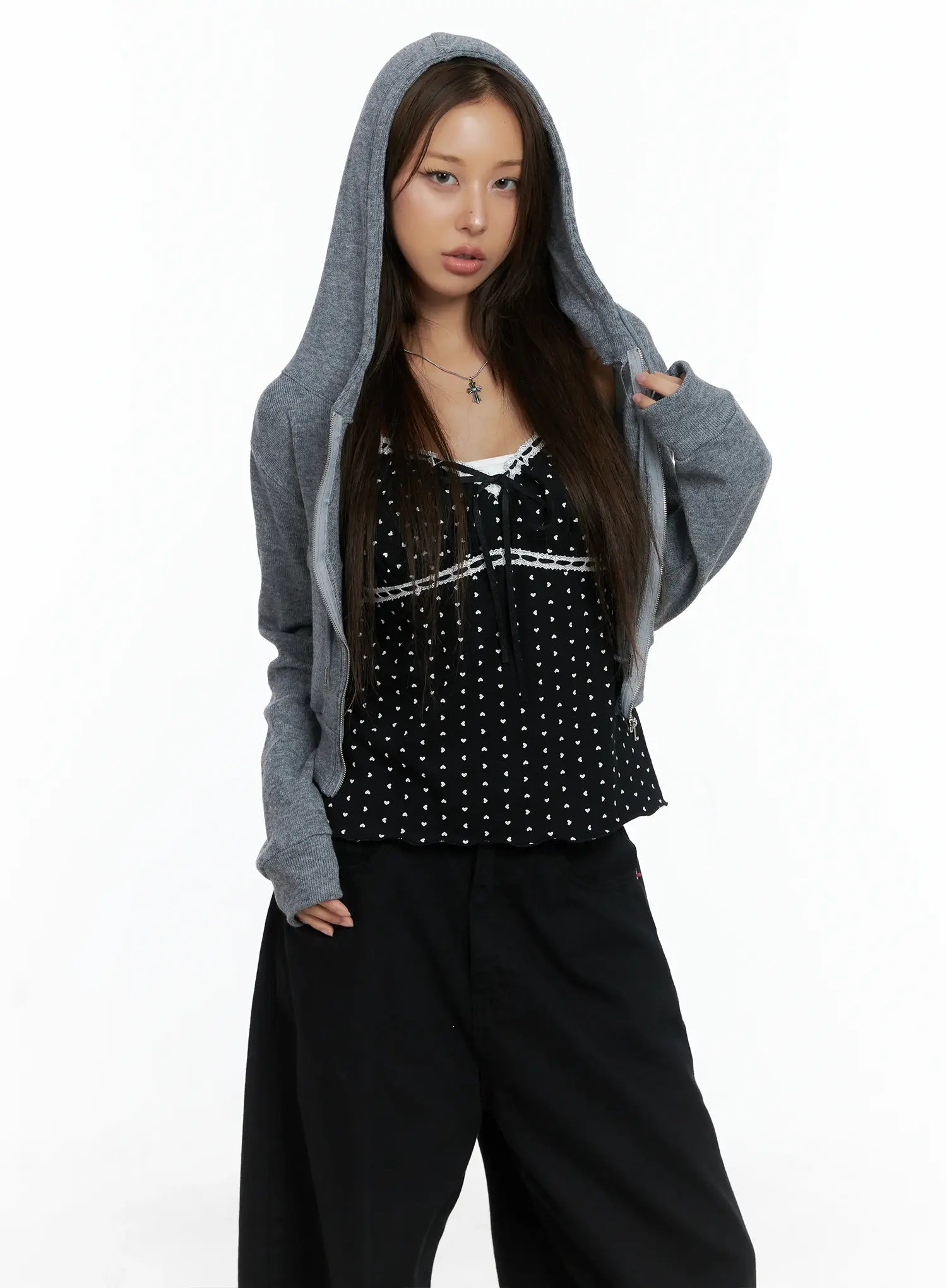 Cropped Knit Zip-Up Hoodie CS505
