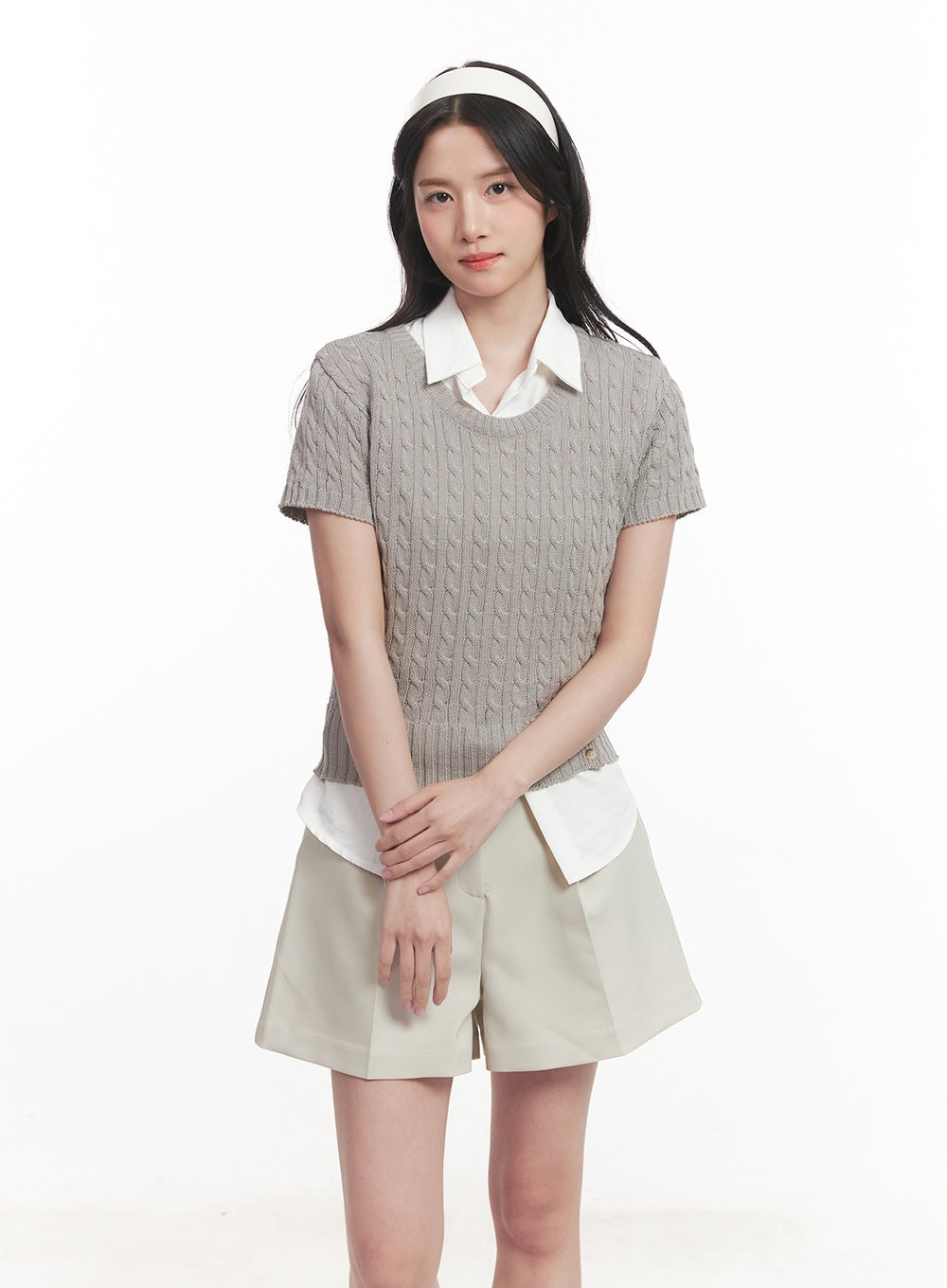 Cable Knit Short Sleeve Sweater CA510