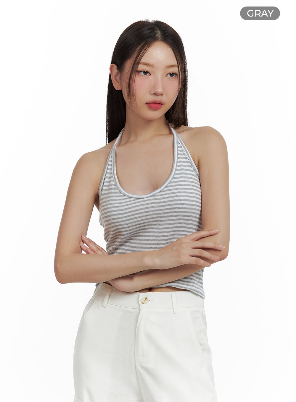 Stripe Halter Crop Top CU420