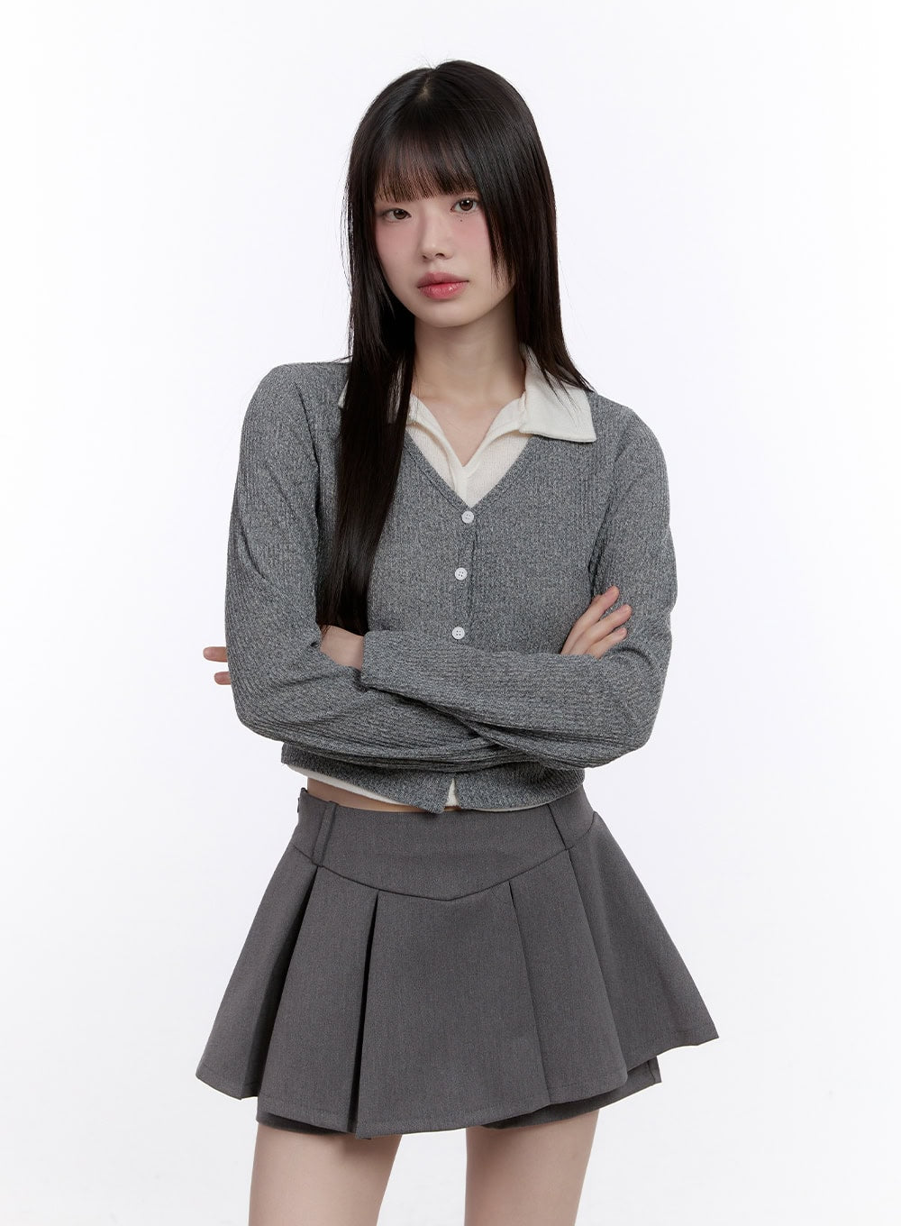 Slim-Fit Collar Layered Cardigan CF512