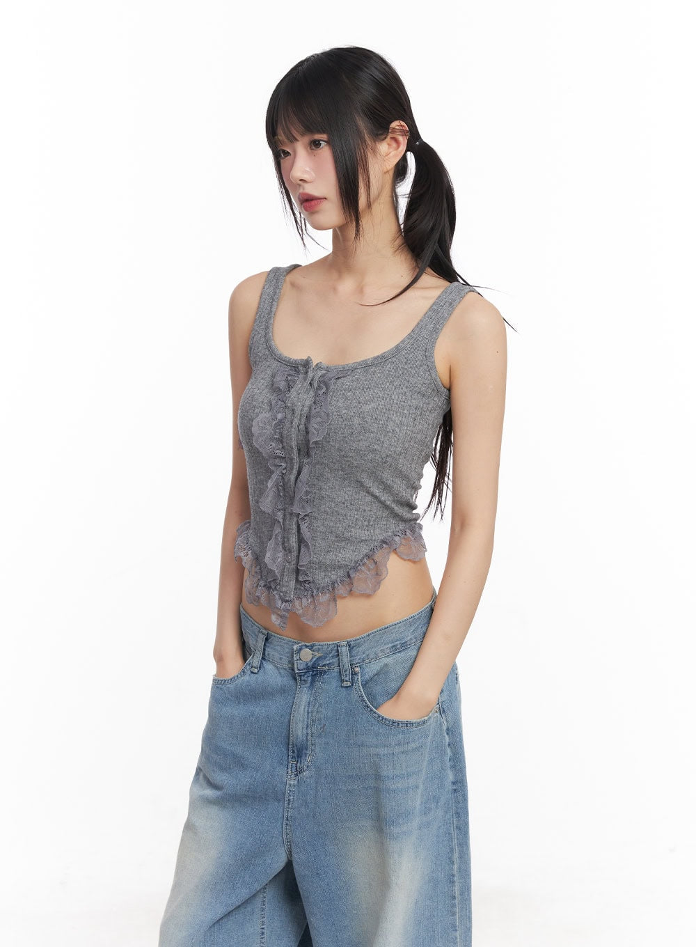 Lace Buttoned Crop Tank Top CY512