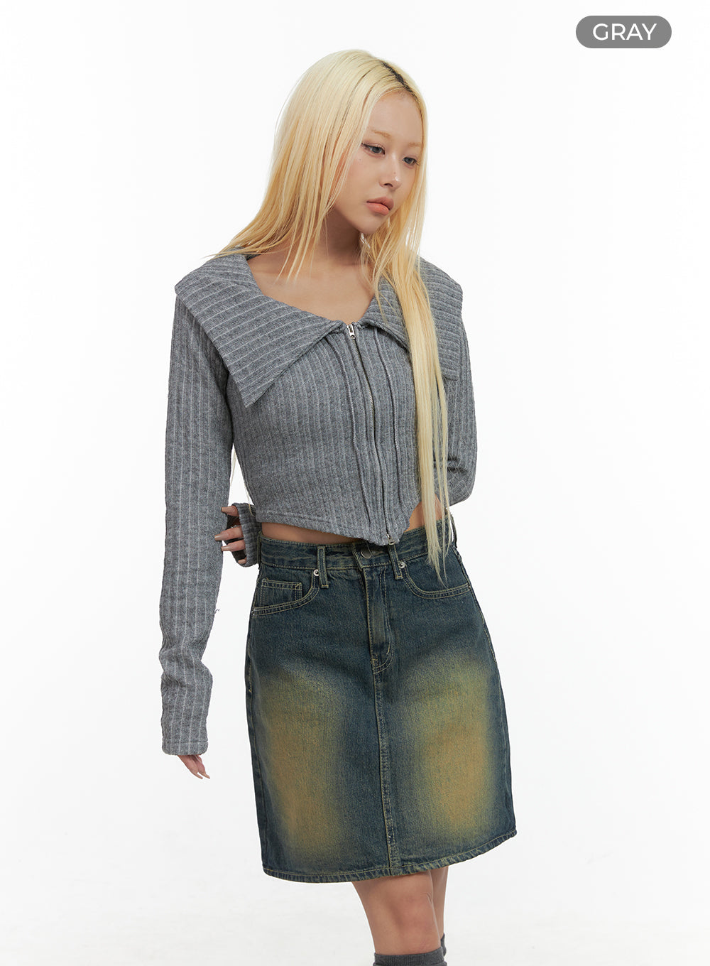 Zipper Chic Collared Crop Top CO415