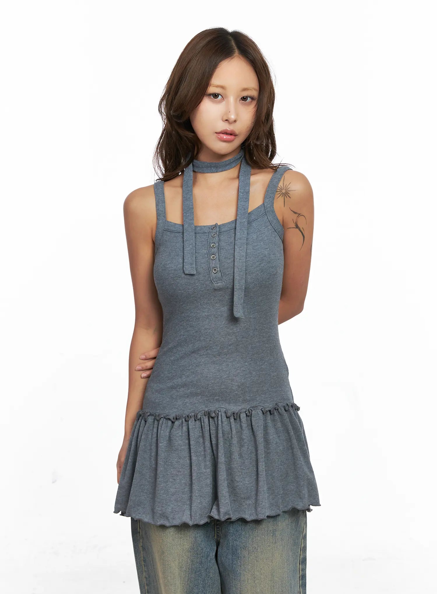 Ruffled Tank Top and Scarf Set CO513