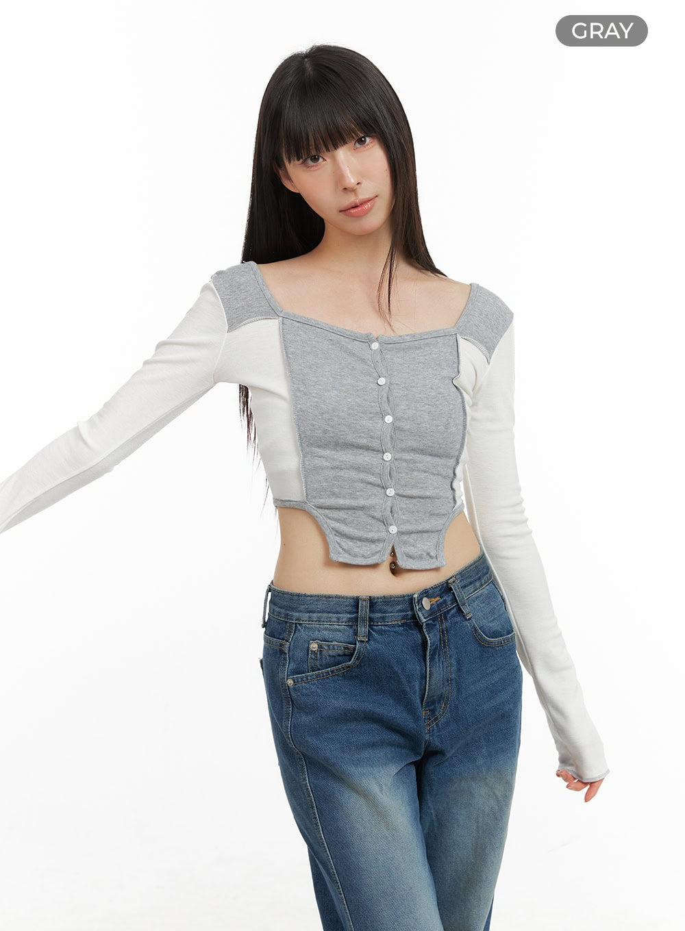 Contrasting Long Sleeve Crop Top CG420