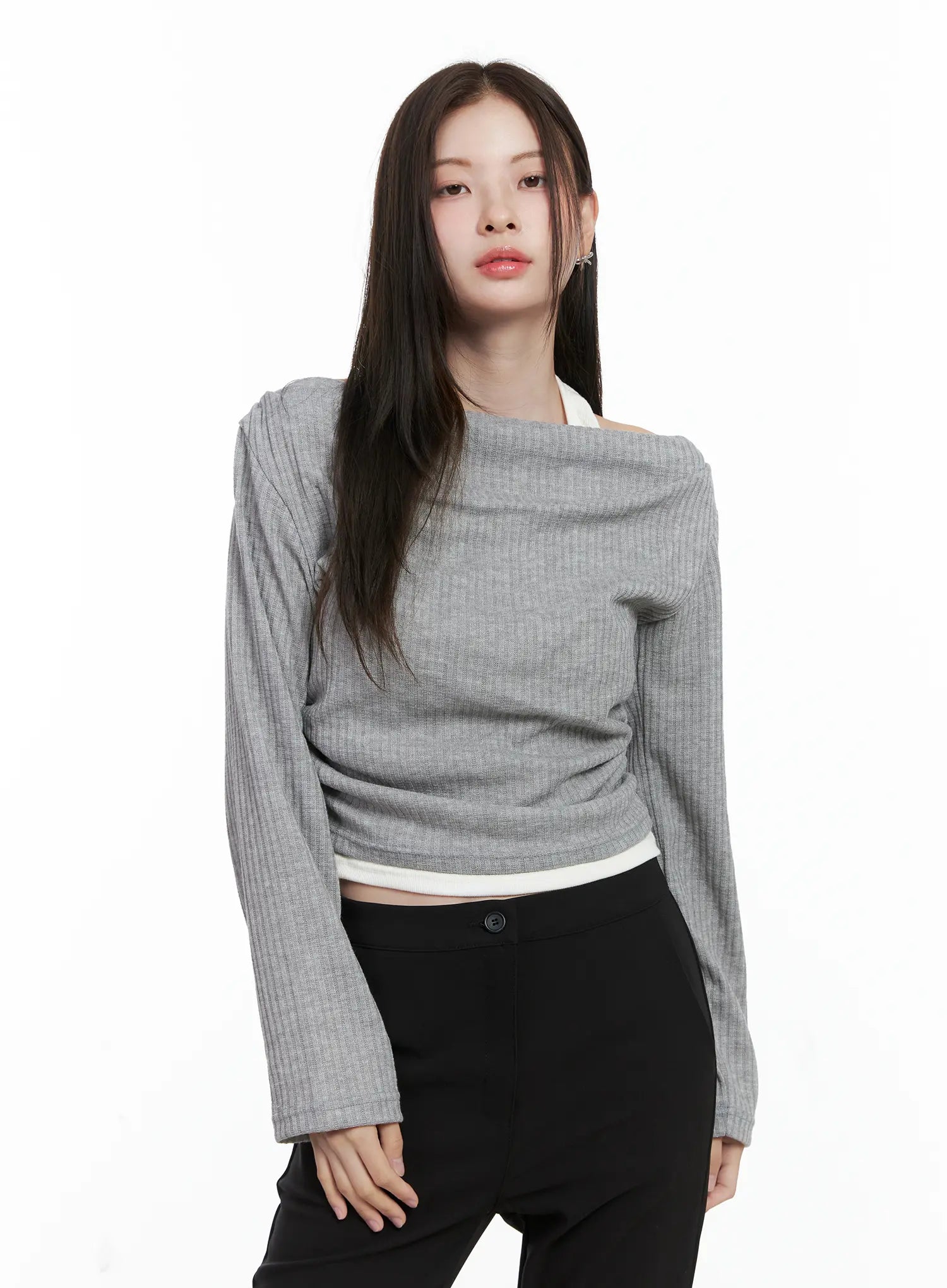 Ribbed Knit Off-Shoulder with Halter Top CO503