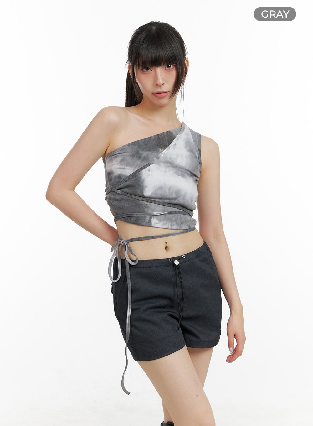 Unbalanced Graphic One Shoulder Crop Top CL422