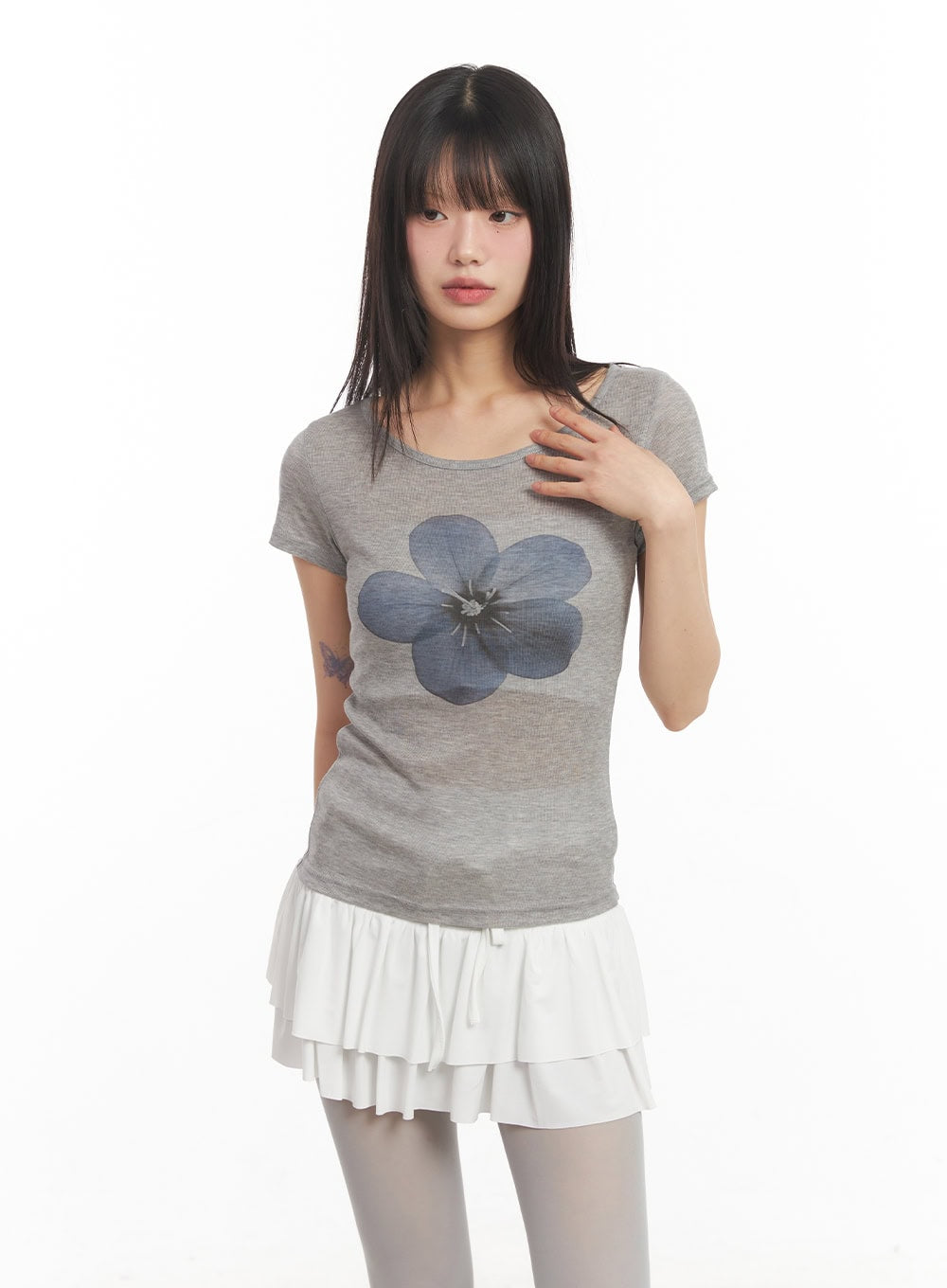 Sheer Flower Graphic Top CA522