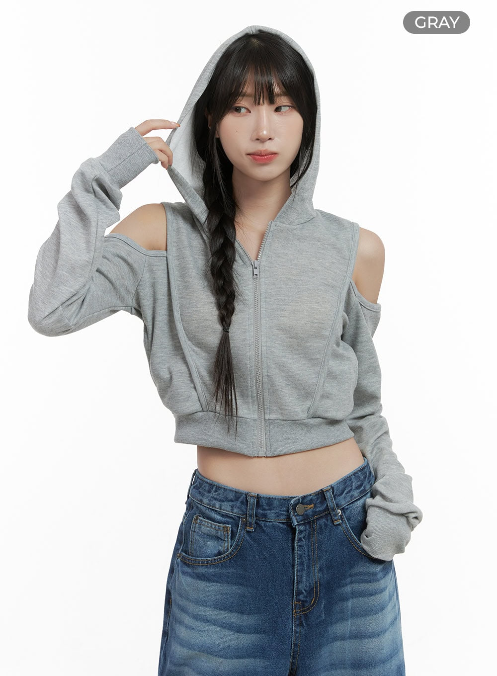 Zip-up Cut Out Crop Hoodie CS419