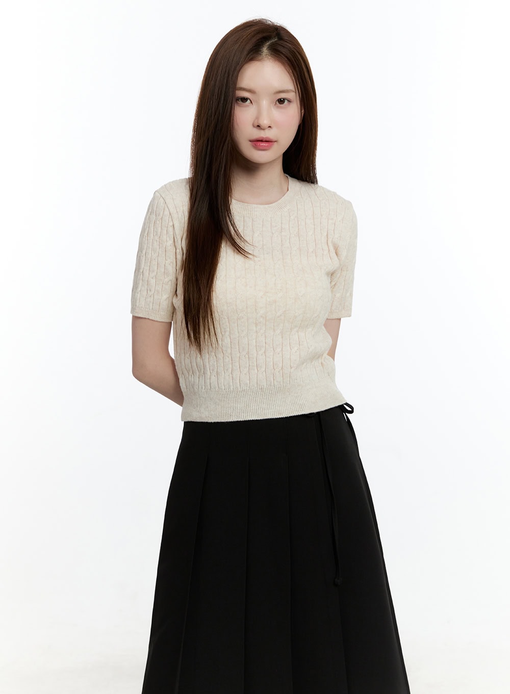 Cable Knit Short Sleeve Sweater CM521