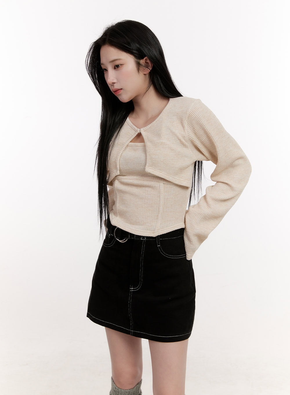 Crop Cardigan Layered Top Set CJ529