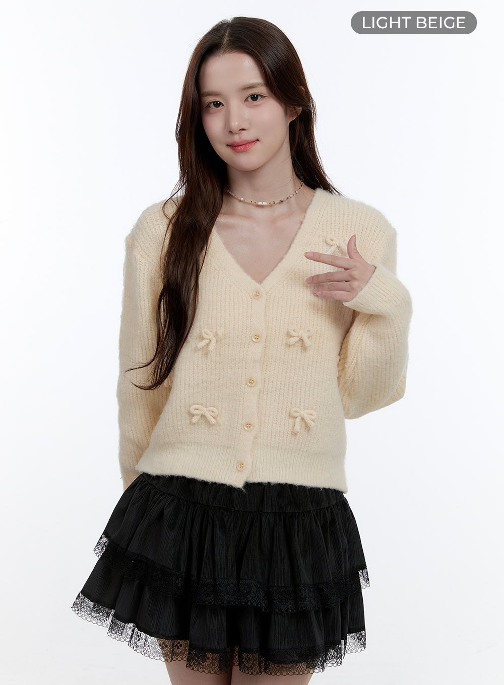 Ribboned V-Neck Cardigan OO407