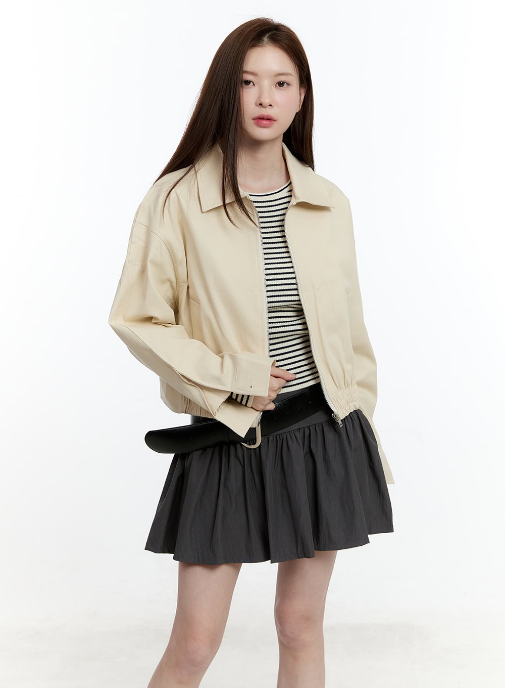 Zip-Up Collared Cropped Jacket CM521