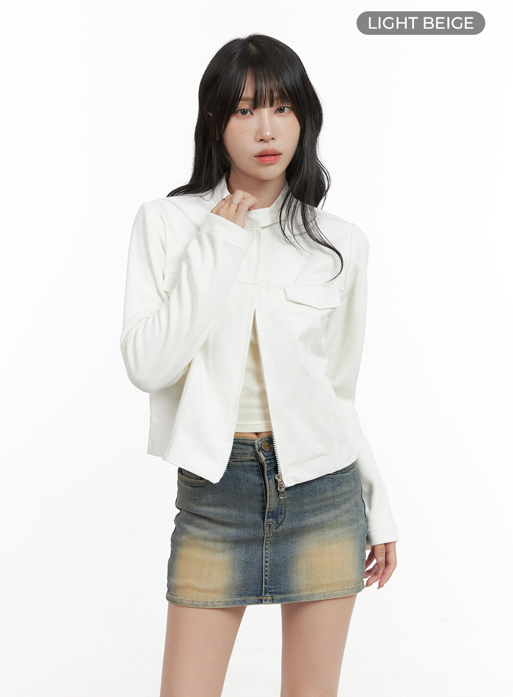 Pocket Zip-Up Solid Jacket CG421