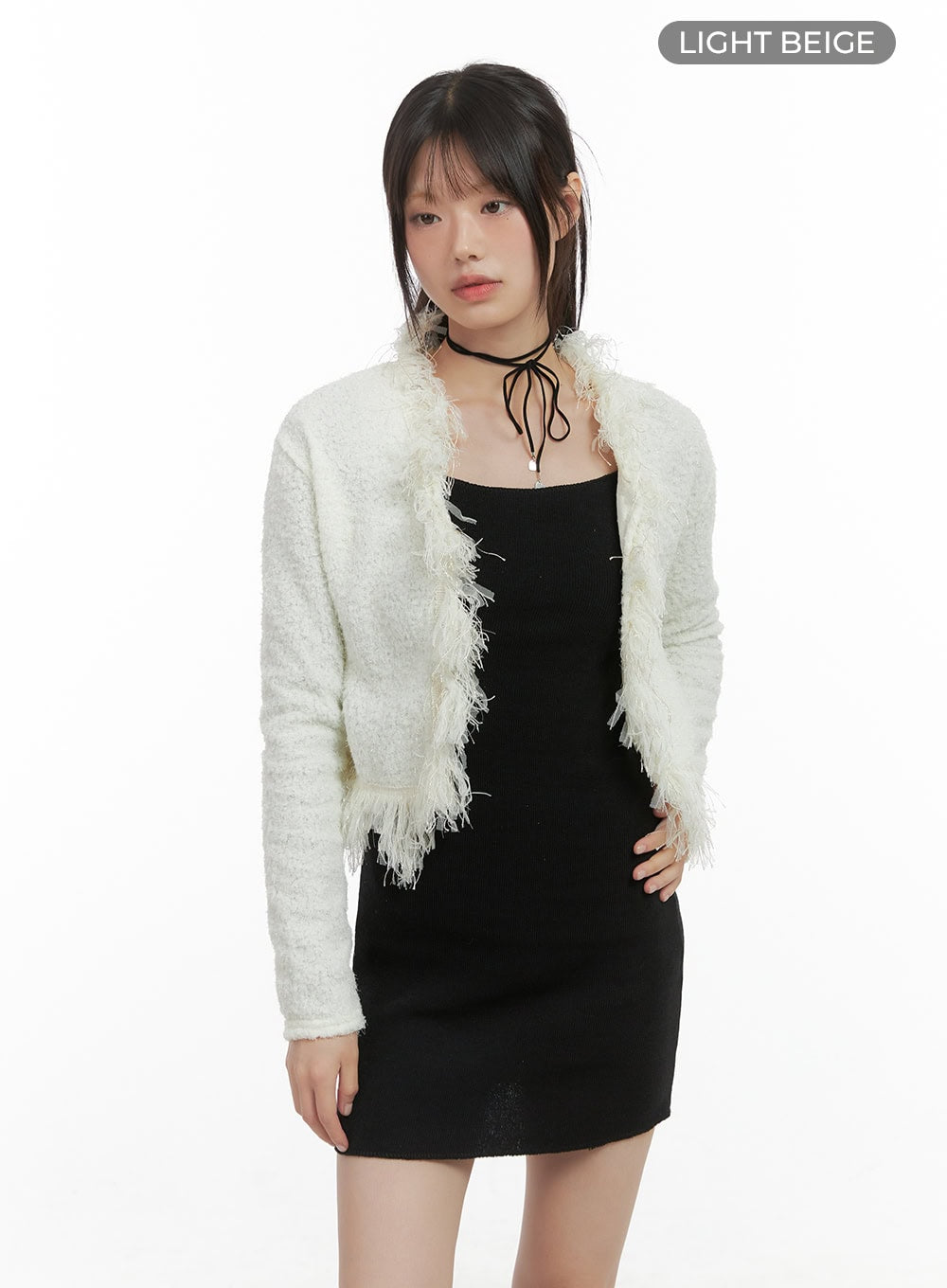 Tassel Accent Cropped Cardigan CS412