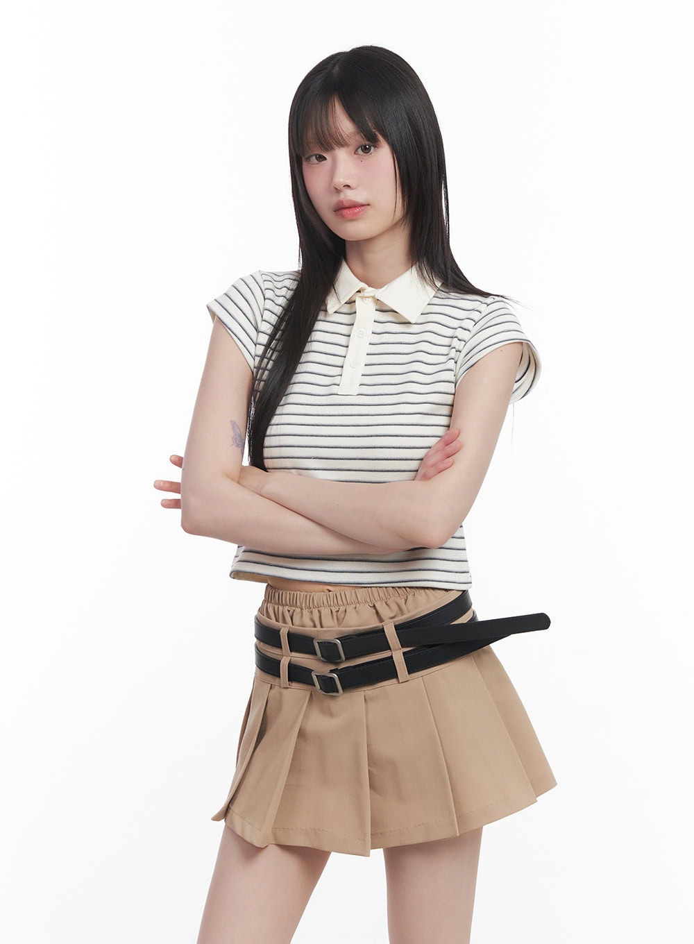 Striped Crop Polo Shirt CU506