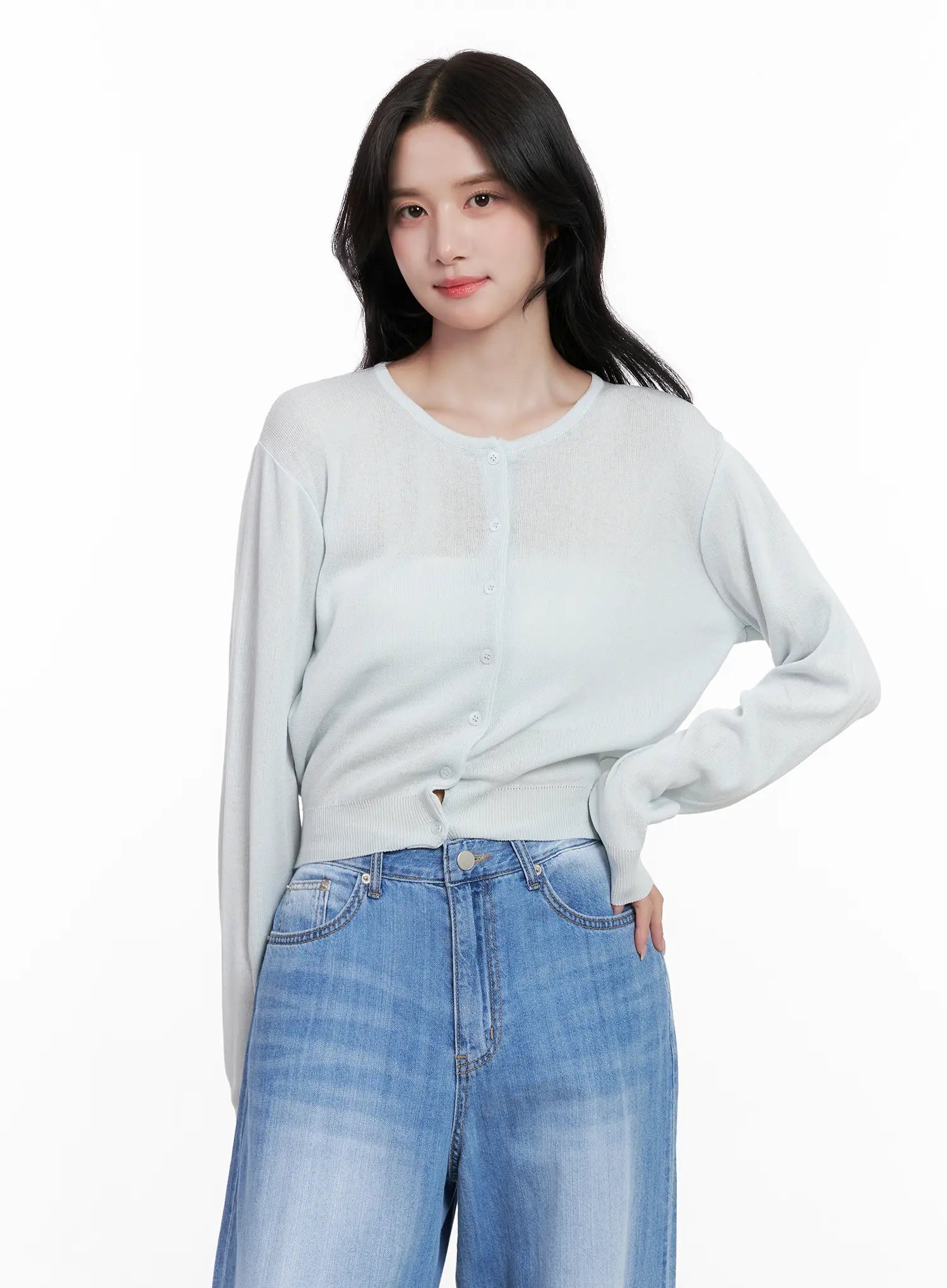 Round-Neck Mesh Knit Cardigan CL516