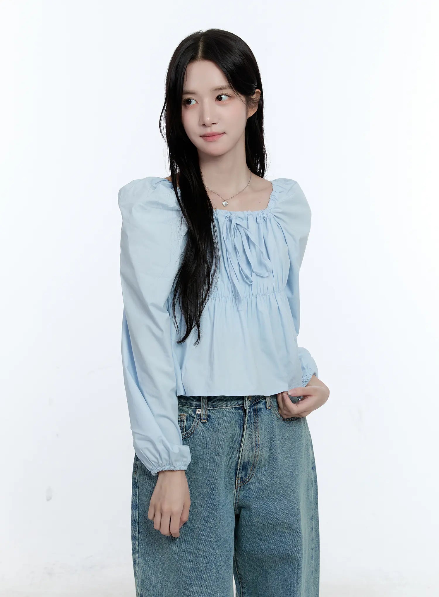 Puff-Sleeve Shirred Blouse CG512