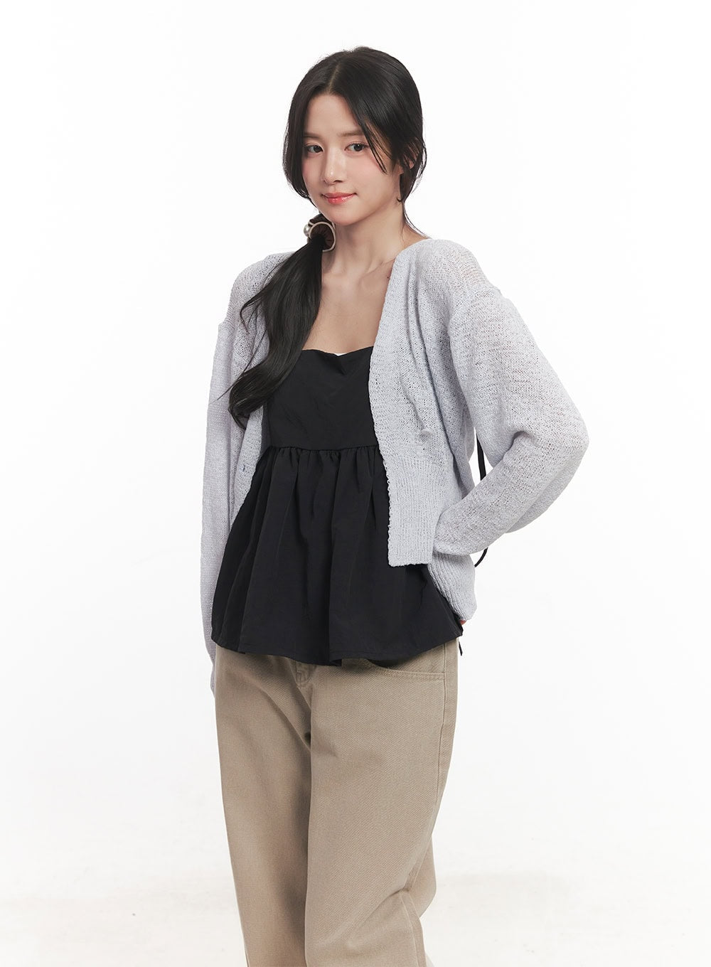 Sheer Button-Up Knit Cardigan  CA511