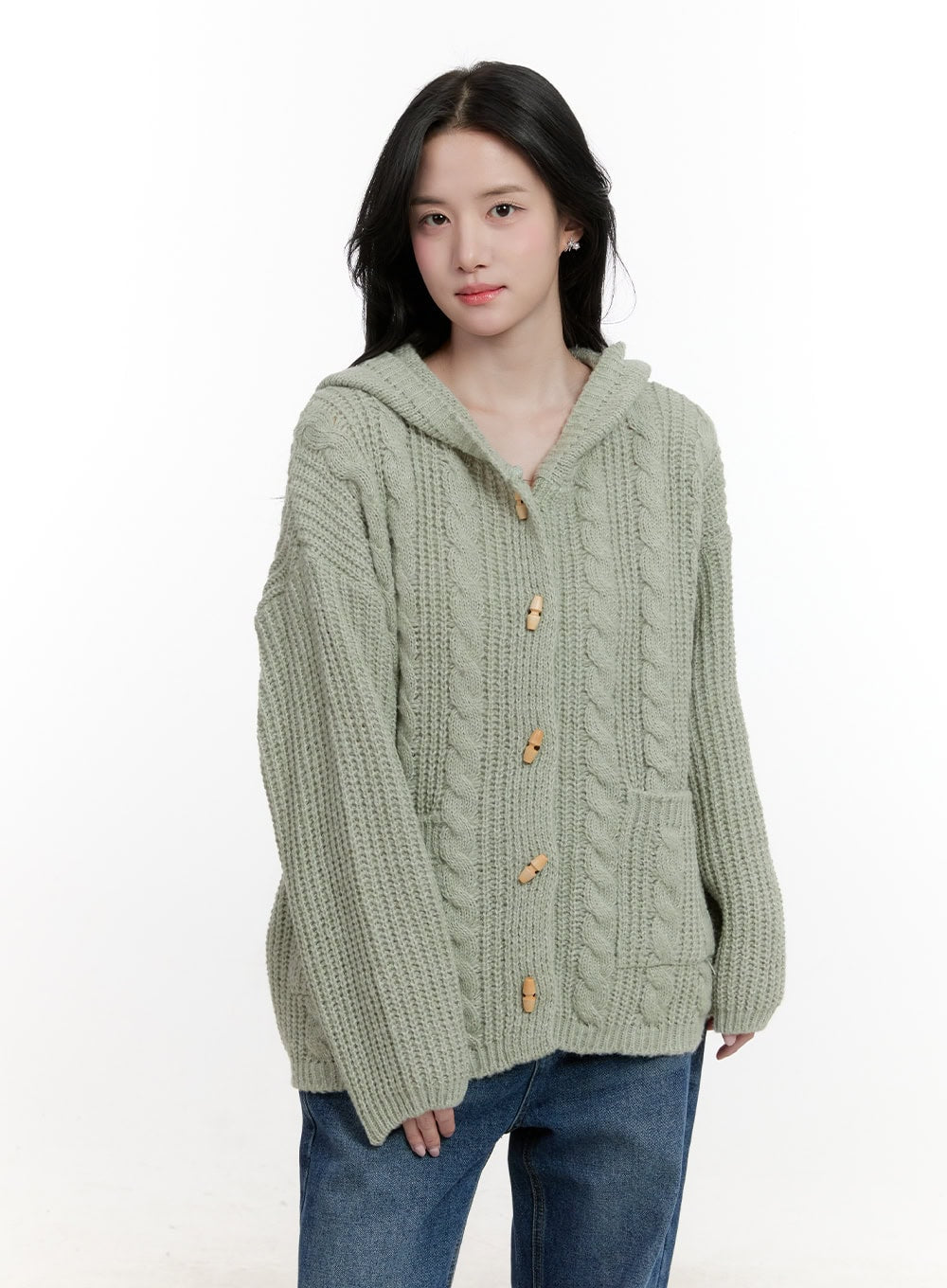 Oversized Cable Knit Hooded Cardigan CF527