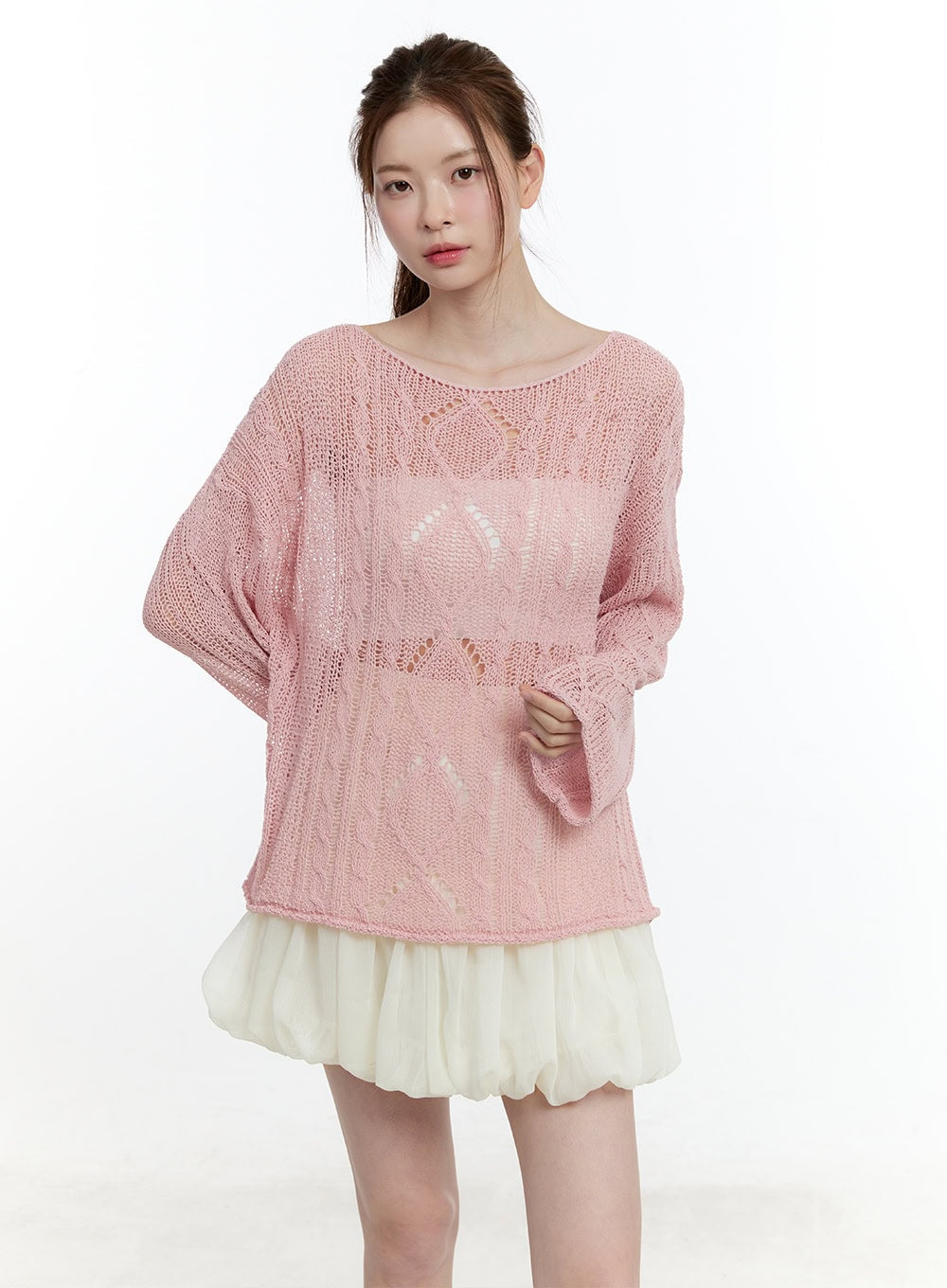 Cable Knit Sheer Loose-Fit Sweater CM521