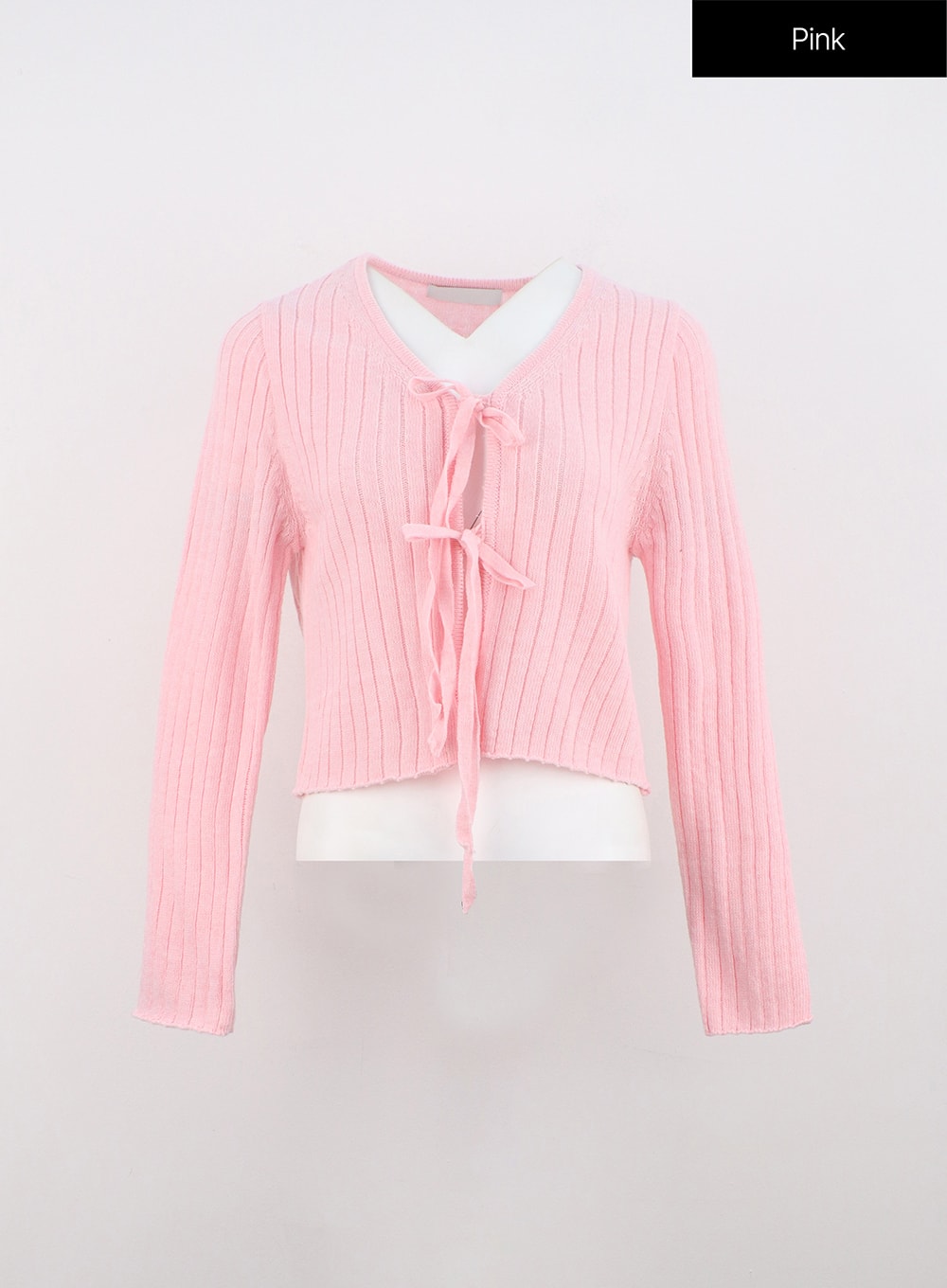 Tie V-Neck Ribbed Cardigan ON324