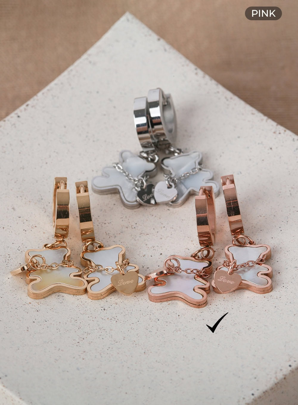 Heart Necklace Bear Ring Earrings IL404