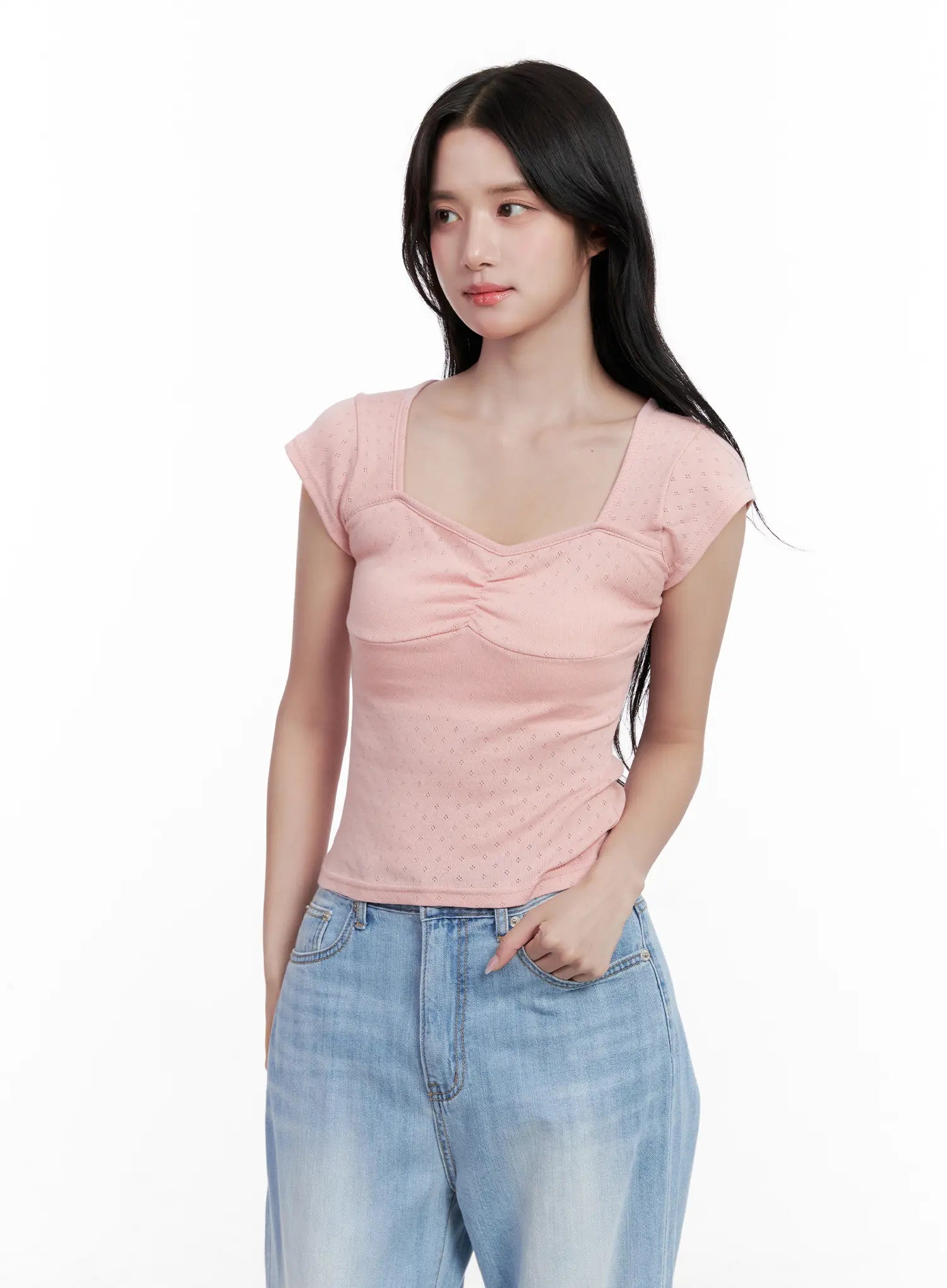 Shirred Cap-Sleeve Sweetheart Top CL515