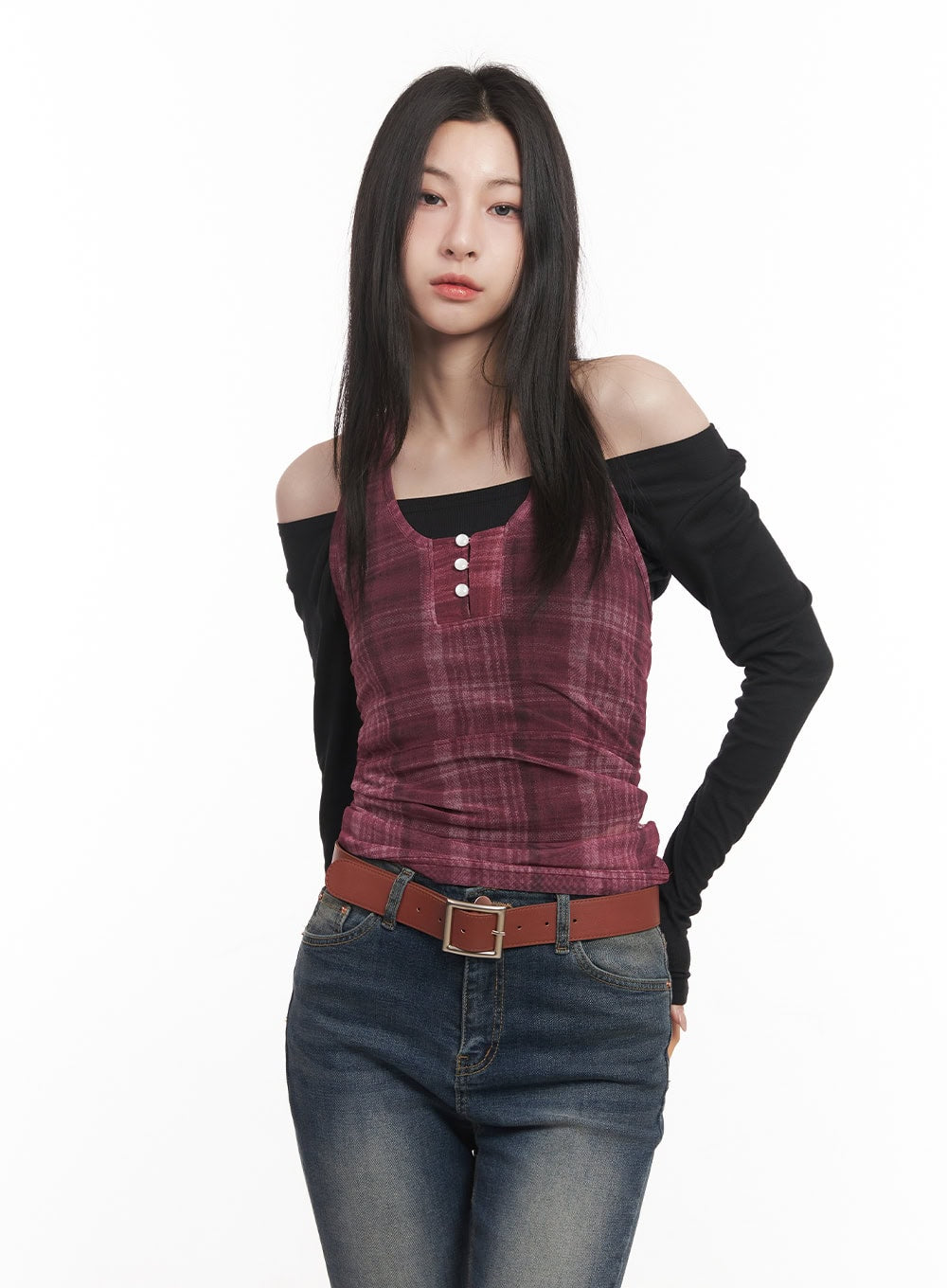 Plaid Sheer Halter Top CM517