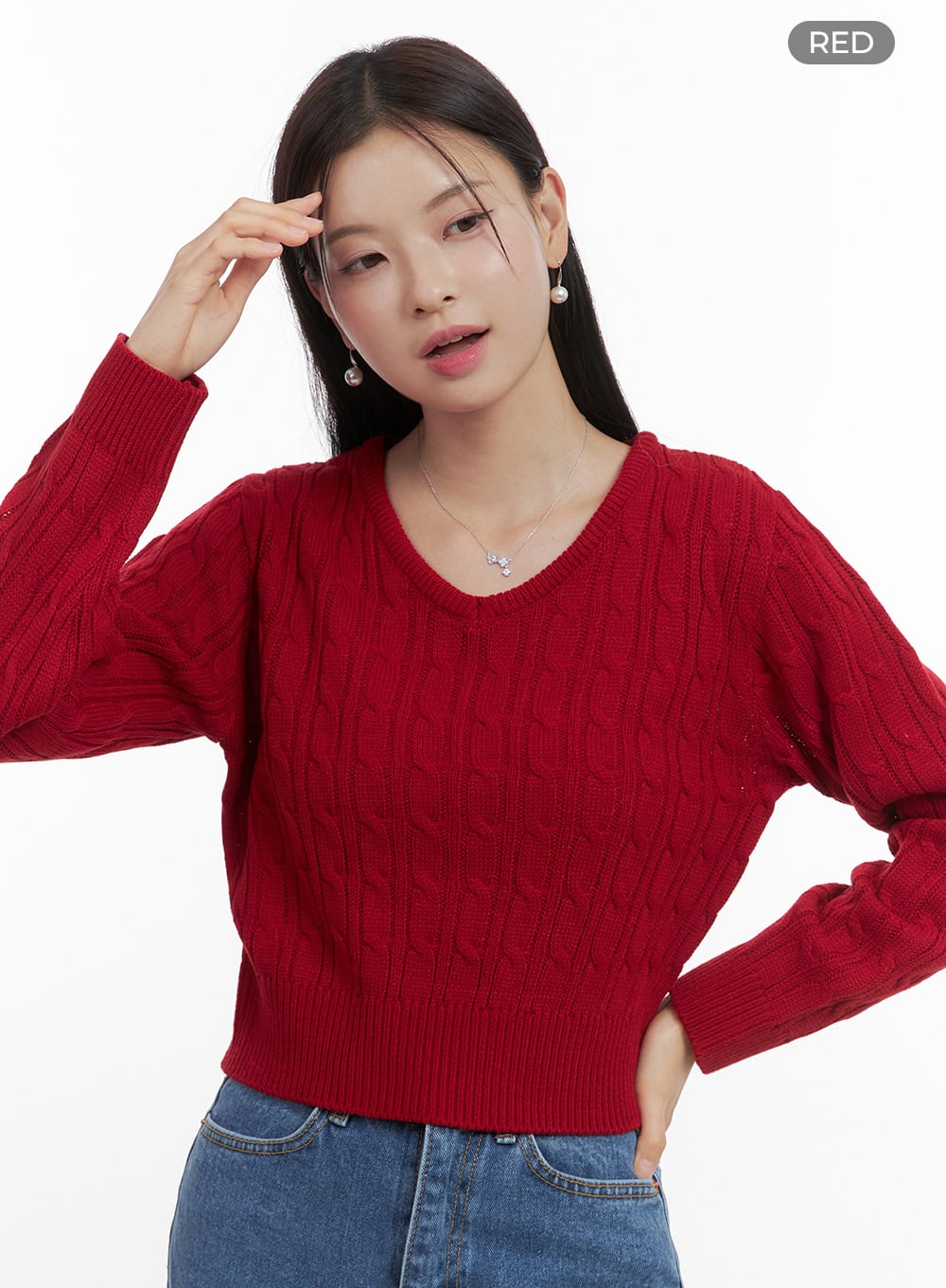 Slim V-Neck Cable Knit Sweater OO416