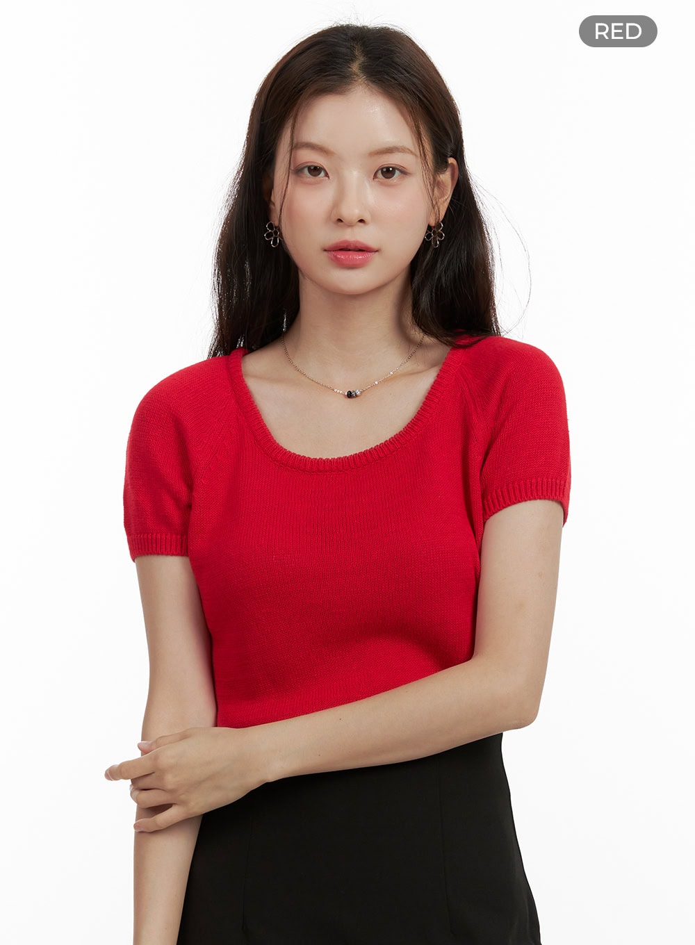 Round Neck Short Sleeve Knit Top OU411