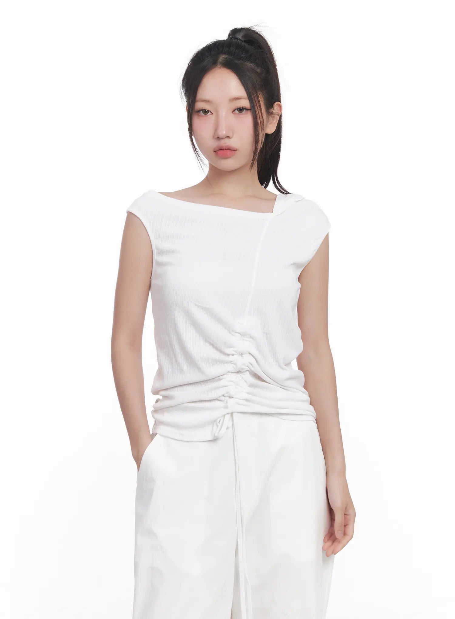 Asymmetric Hooded Sleeveless Top CU517