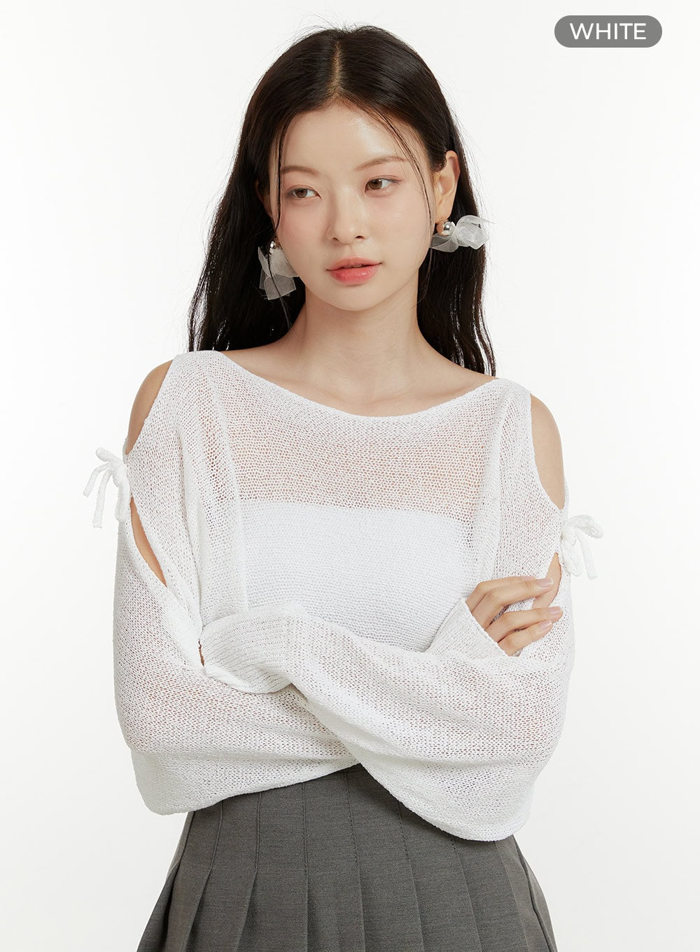 Hollow Out Side Ribbon Knit Sweater OU419