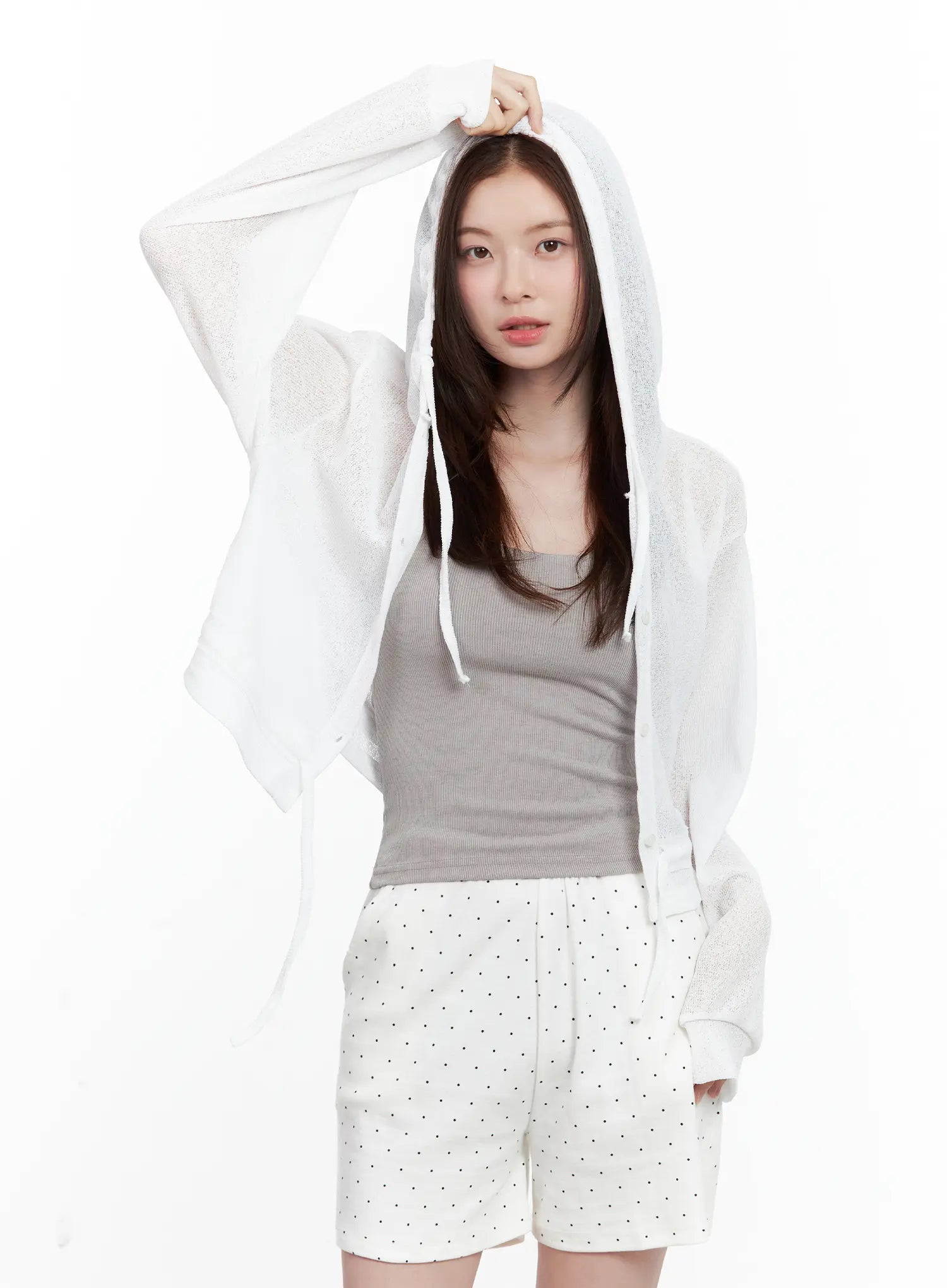 Mesh Button-Up Hoodie Cardigan CL502