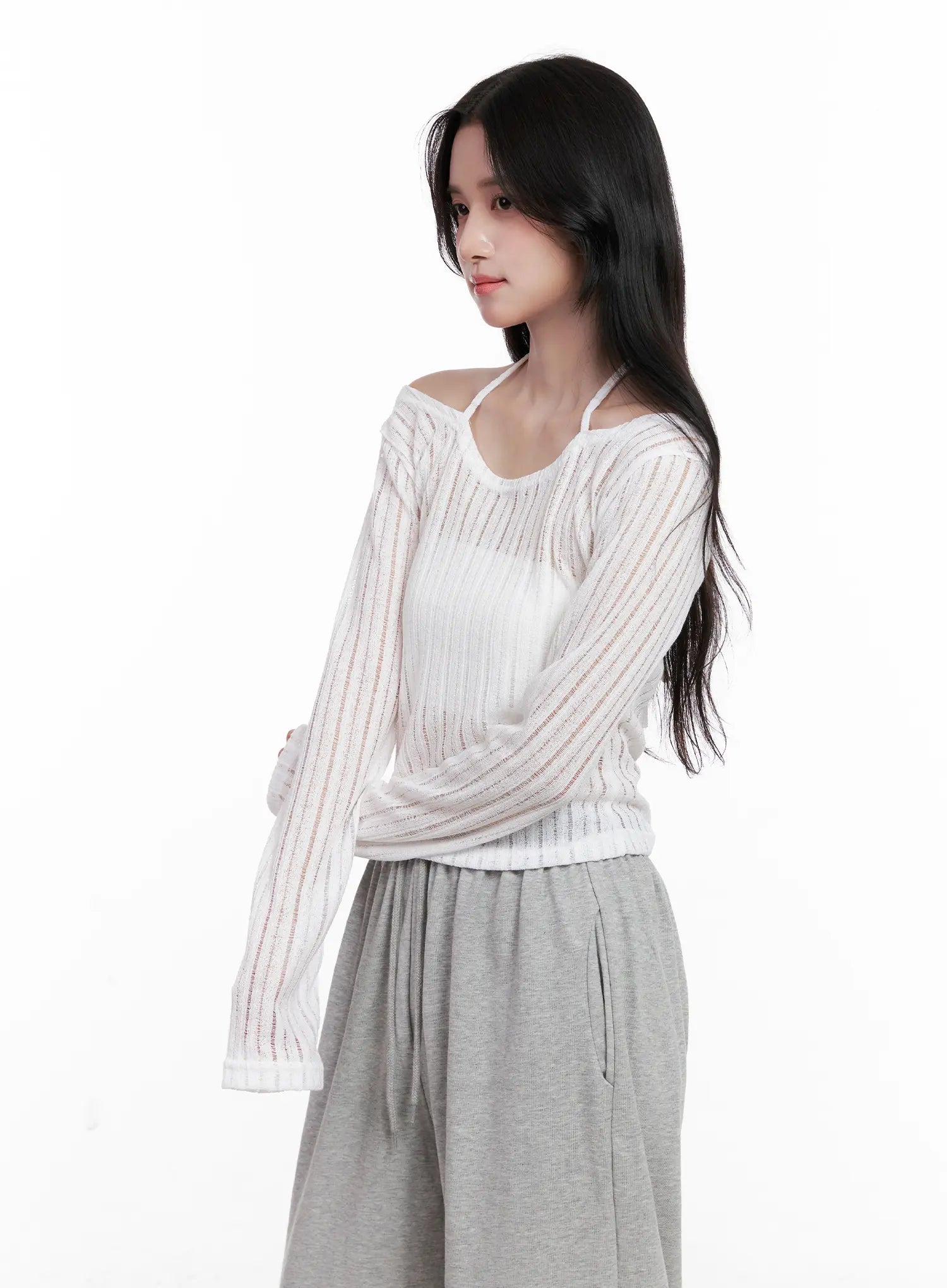 Sheer Linen Long-Sleeve Top CL515