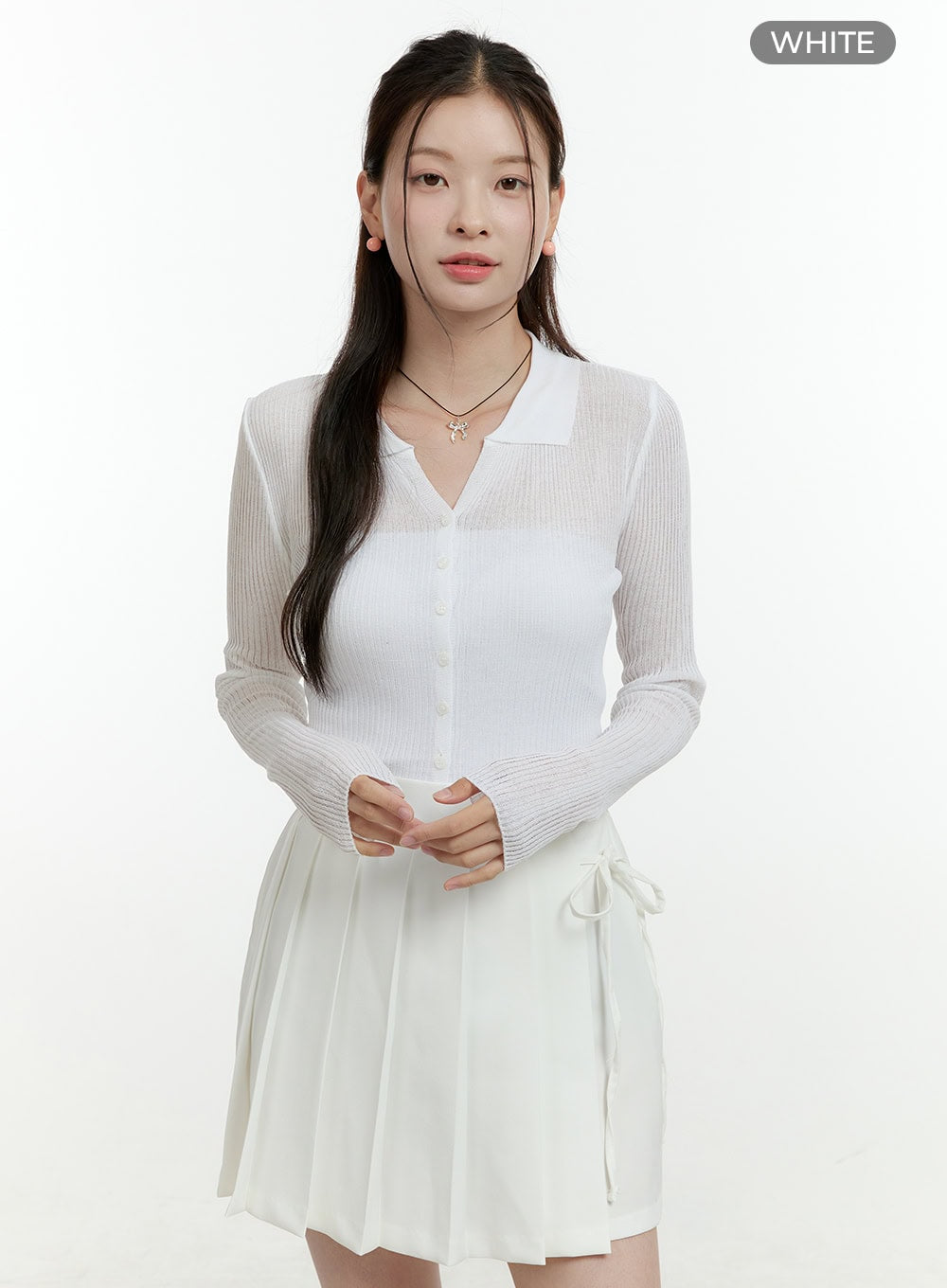 Sheer Ribbed Buttoned Cardigan OL430