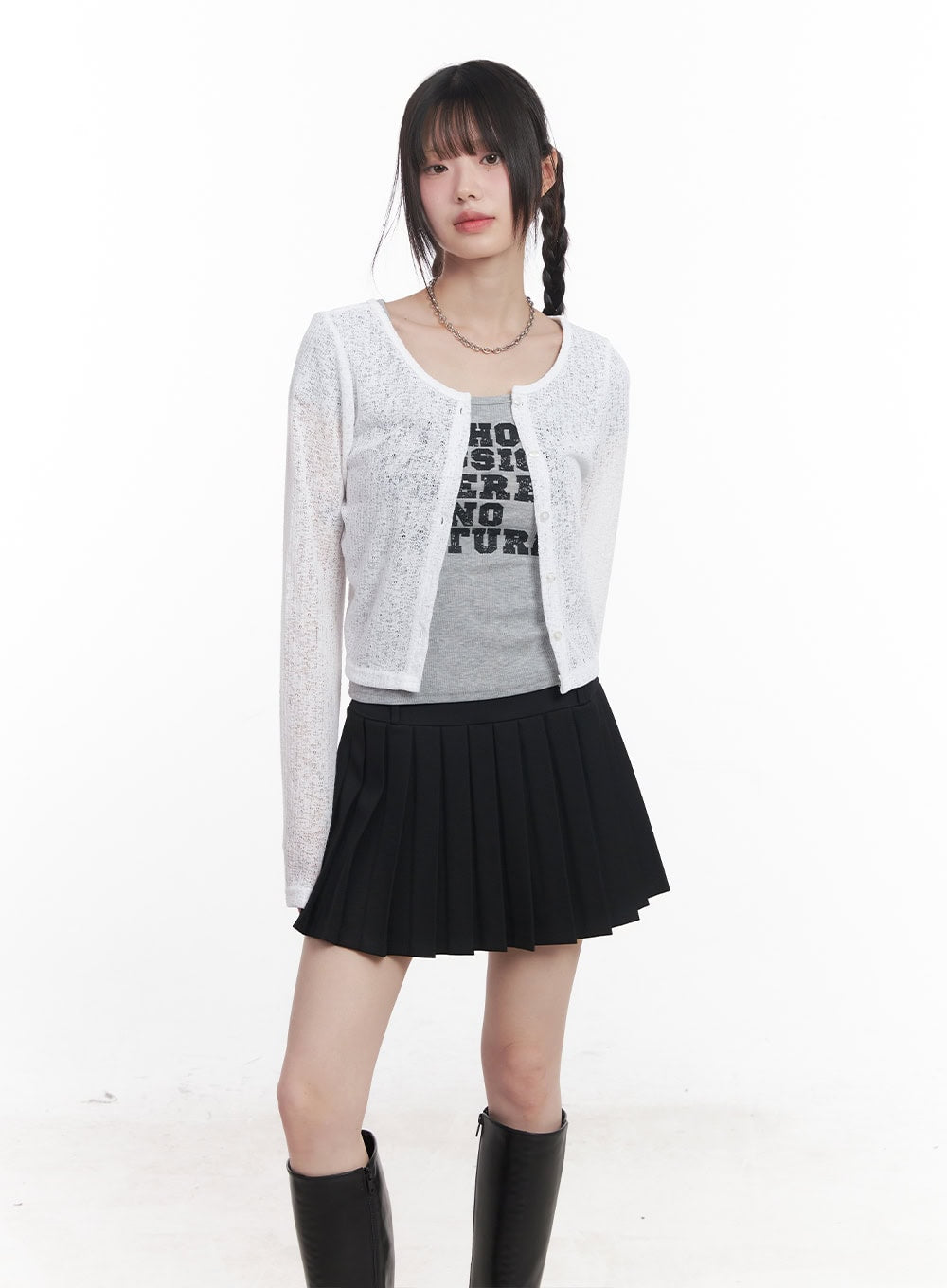 Sheer Buttoned Crop Cardigan CU506