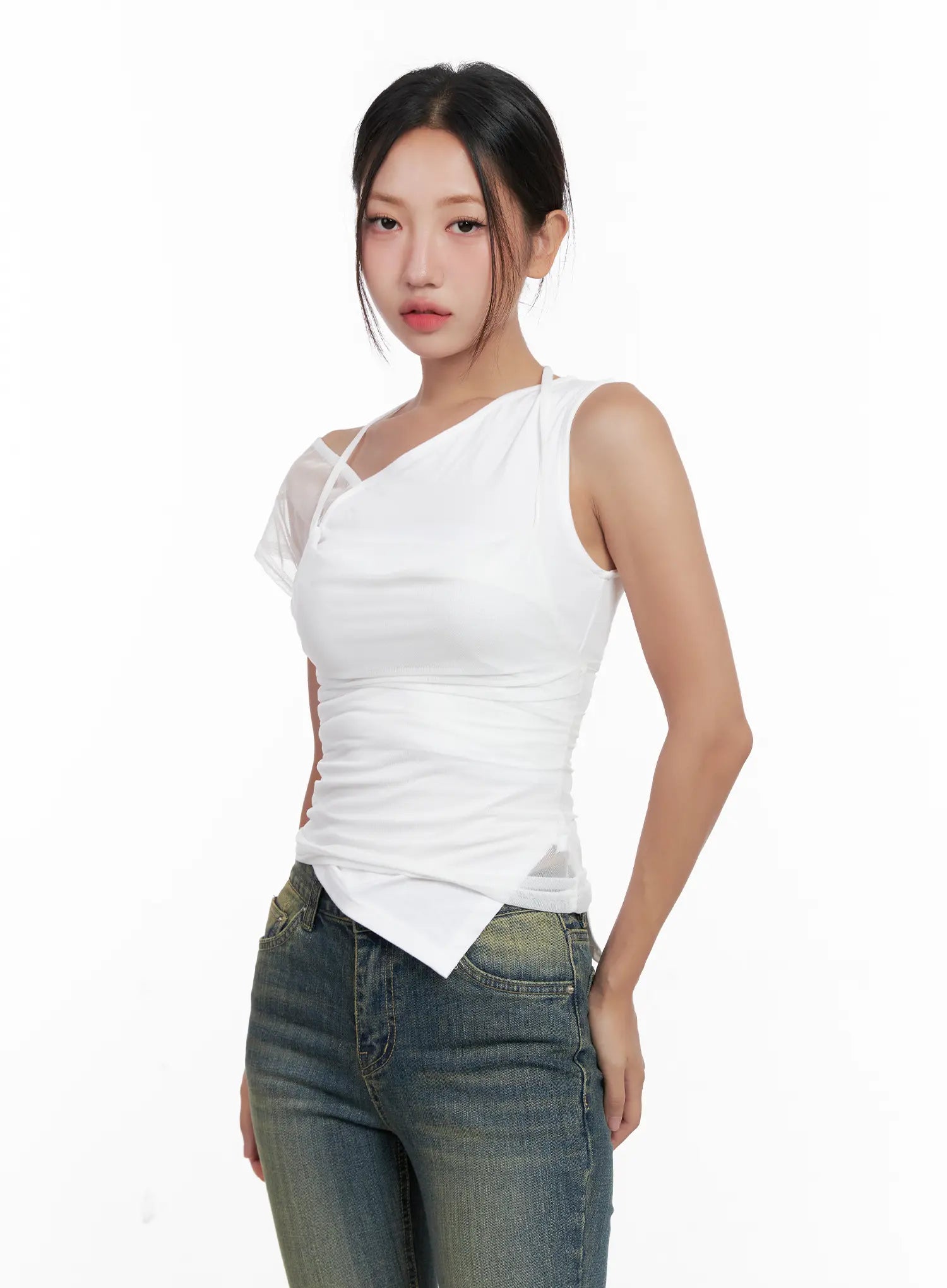 Mesh Draped Halter Tank CL518