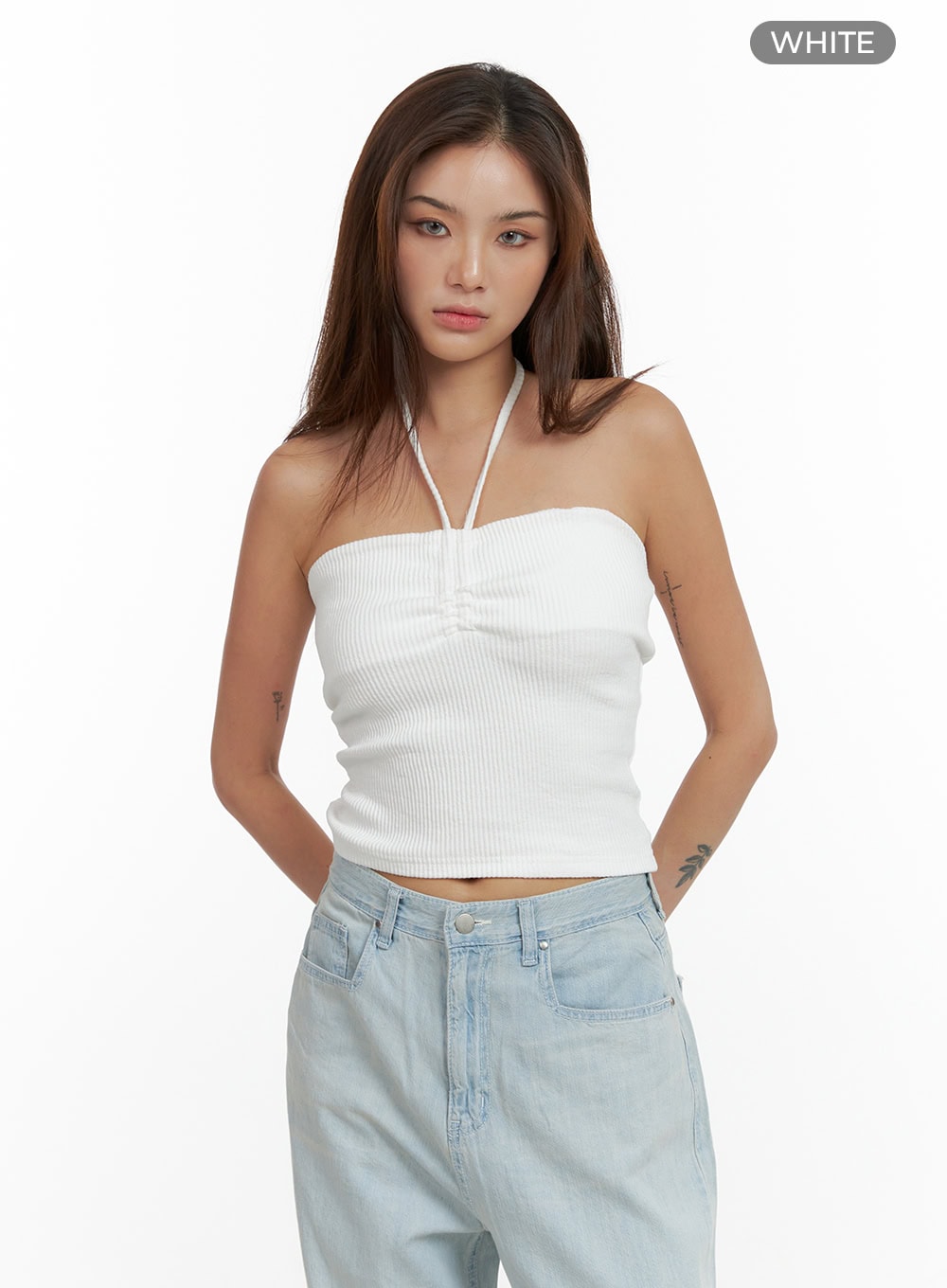 Shirred Halter Neck Crop Tube Top CL404