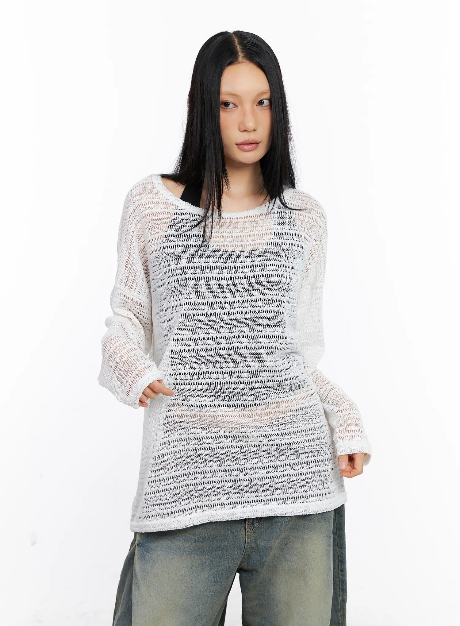 Sheer Knit Long-Sleeve Tee CL530